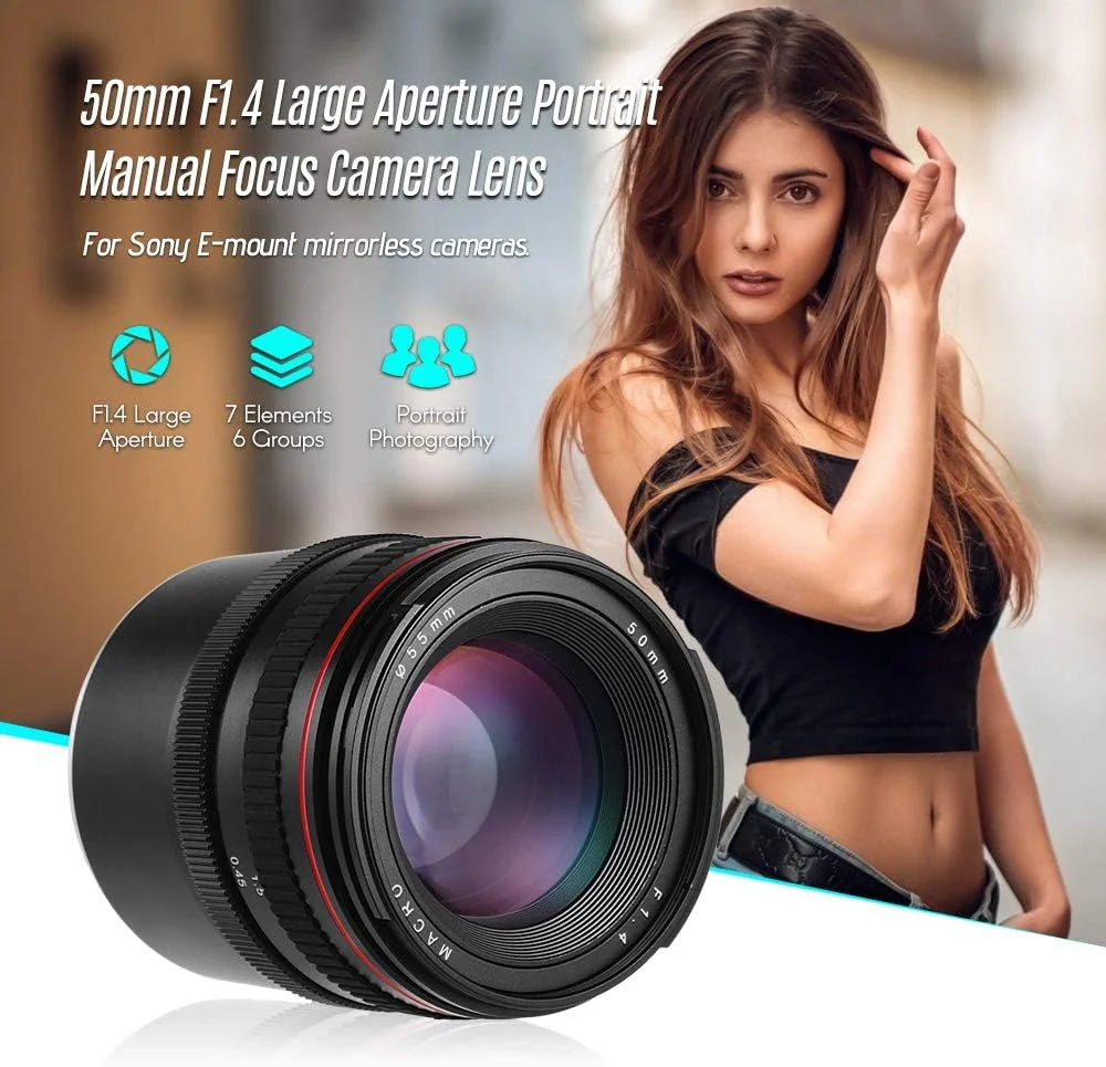 لنز دوربین 50mm f/1.4 Labymos با دیافراگم بزرگ، فوکوس دستی، پراکندگی کم برای دوربین های E Mount A7 A7M2 A7M3 NEX 3 5N 5R 5T A6500 A6000 A5100 A5000 A3500 ILDC
