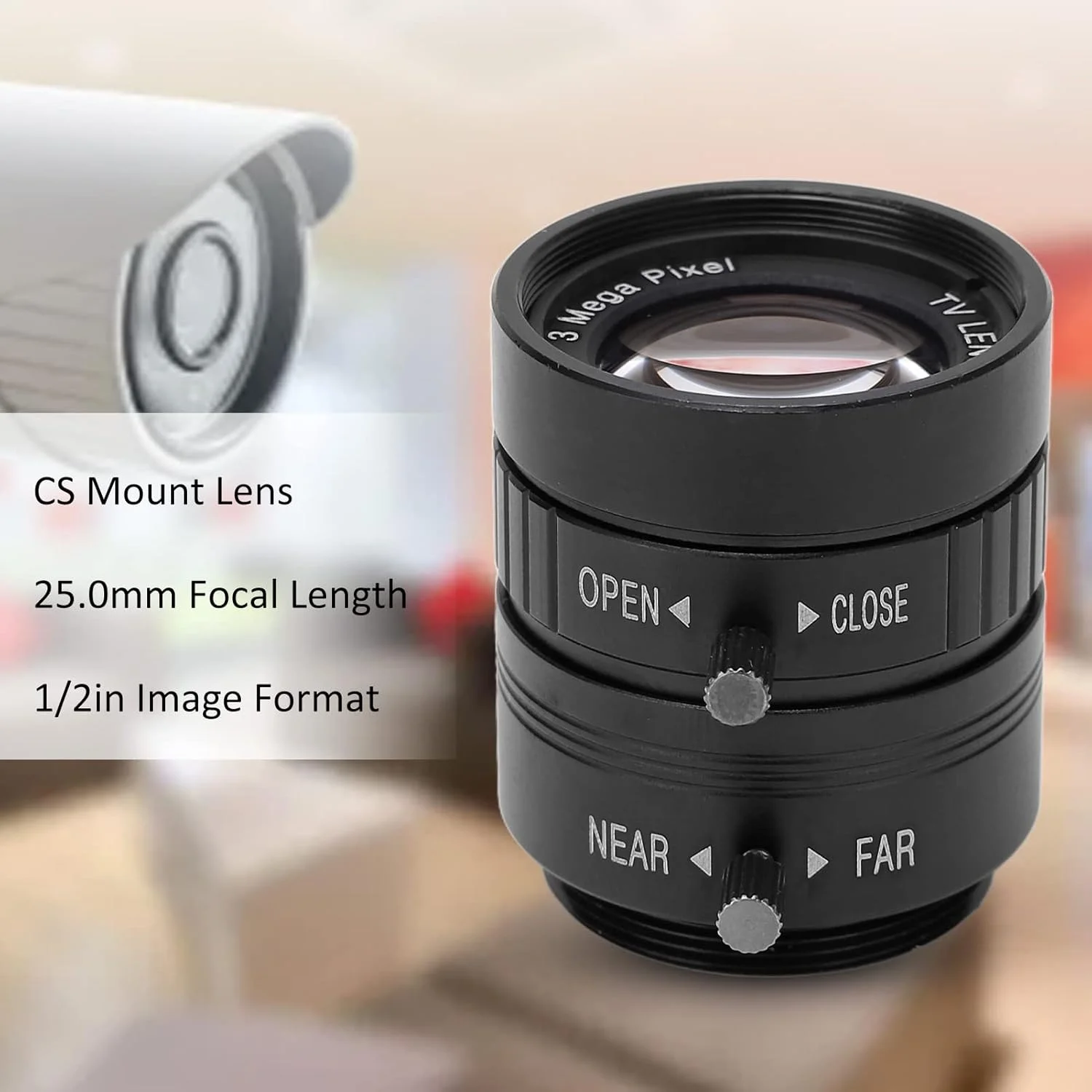 لنز دوربین 3 مگاپیکسلی آلیاژ آلومینیوم با فاصله کانونی 25 میلی‌متری، فوکوس دستی و دیافراگم قابل تنظیم، کیفیت بالا برای دوربین دیجیتال