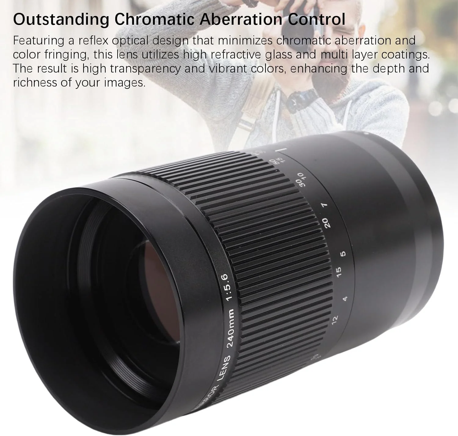 لنز دوربین 240mm F5.6 آلیاژ آلومینیوم با شیشه اپتیکال و افکت بوکه دوناتی منحصر به فرد برای دوربین های بدون آینه با مانت Z مدل D850 D810 D780، طراحی سبک و جمع و جور برای عکاسی در فضای باز