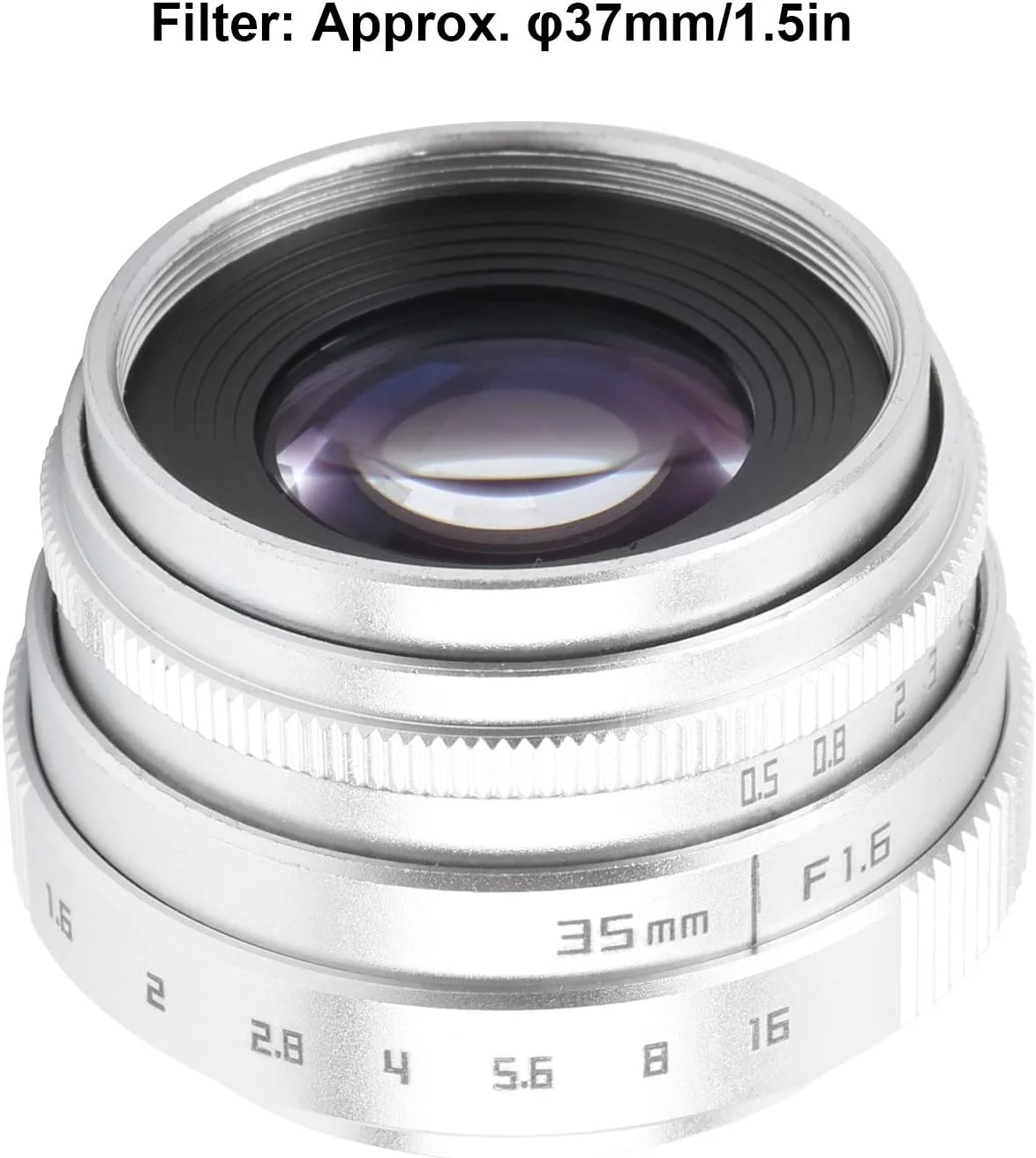 لنز دیافراگم باز Goshyda، ۳۵ میلی‌متری با مانت C، آلیاژ آلومینیوم و شیشه اپتیکال، MC چندلایه، لنز دوربین پرتره با فوکوس ثابت دستی (نقره‌ای)