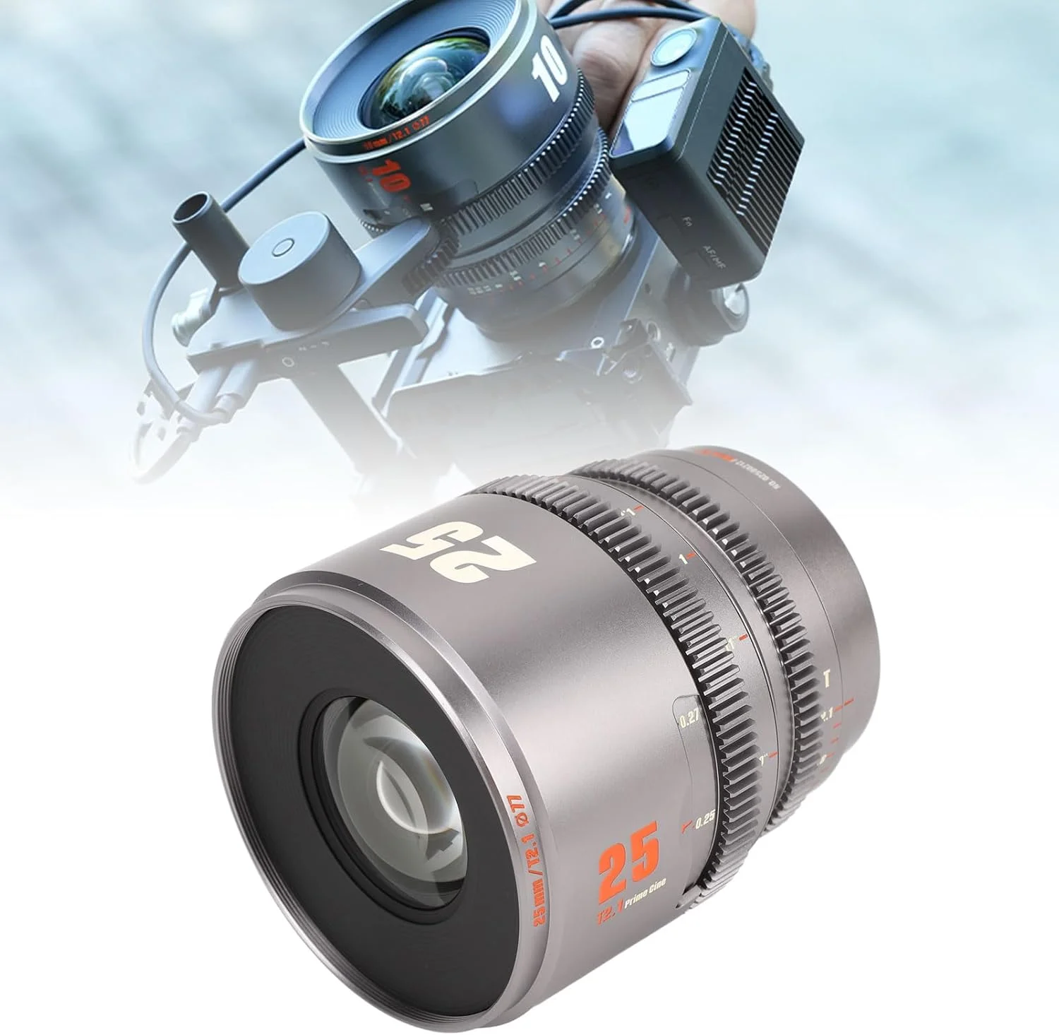 لنز سینمایی عمومی 25mm T2.1 با فوکوس فوق العاده طولانی 260 درجه و دیافراگم باز برای عکاسی پرتره (رنگ خاکستری تیتانیومی)