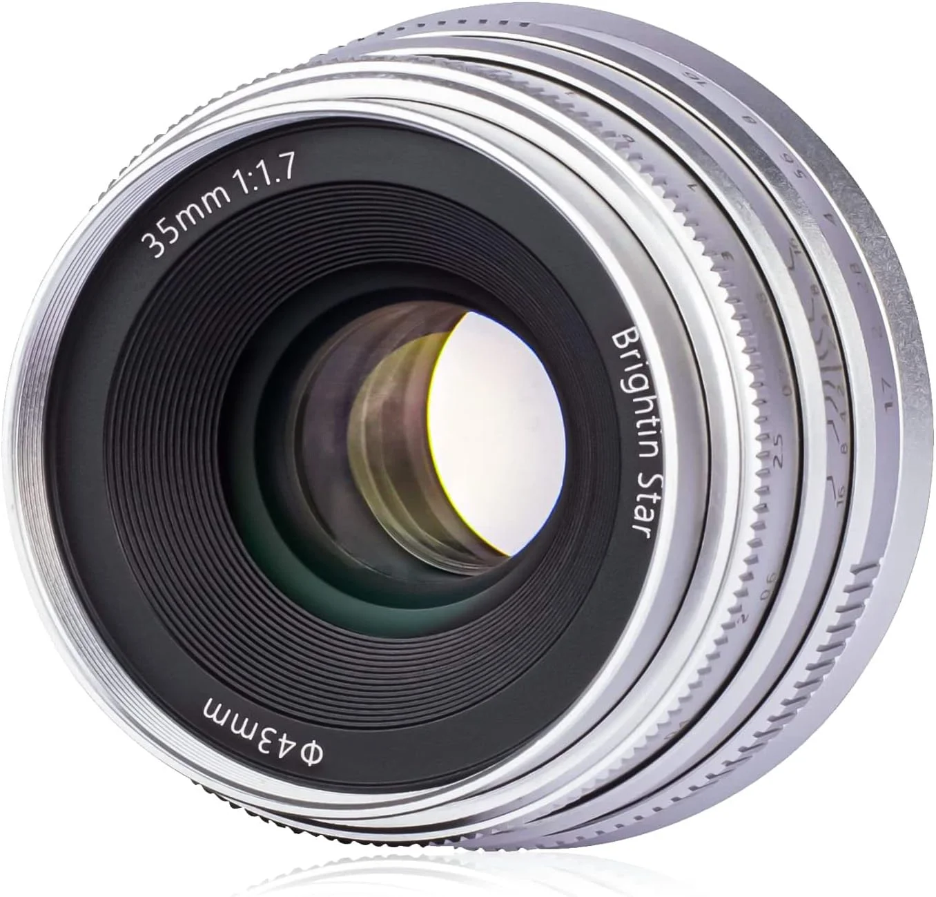لنز دوربین بدون آینه 35mm F1.7 با دیافراگم بزرگ و فوکوس دستی برای پرتره (M4/3، نقره ای) Brightin Star