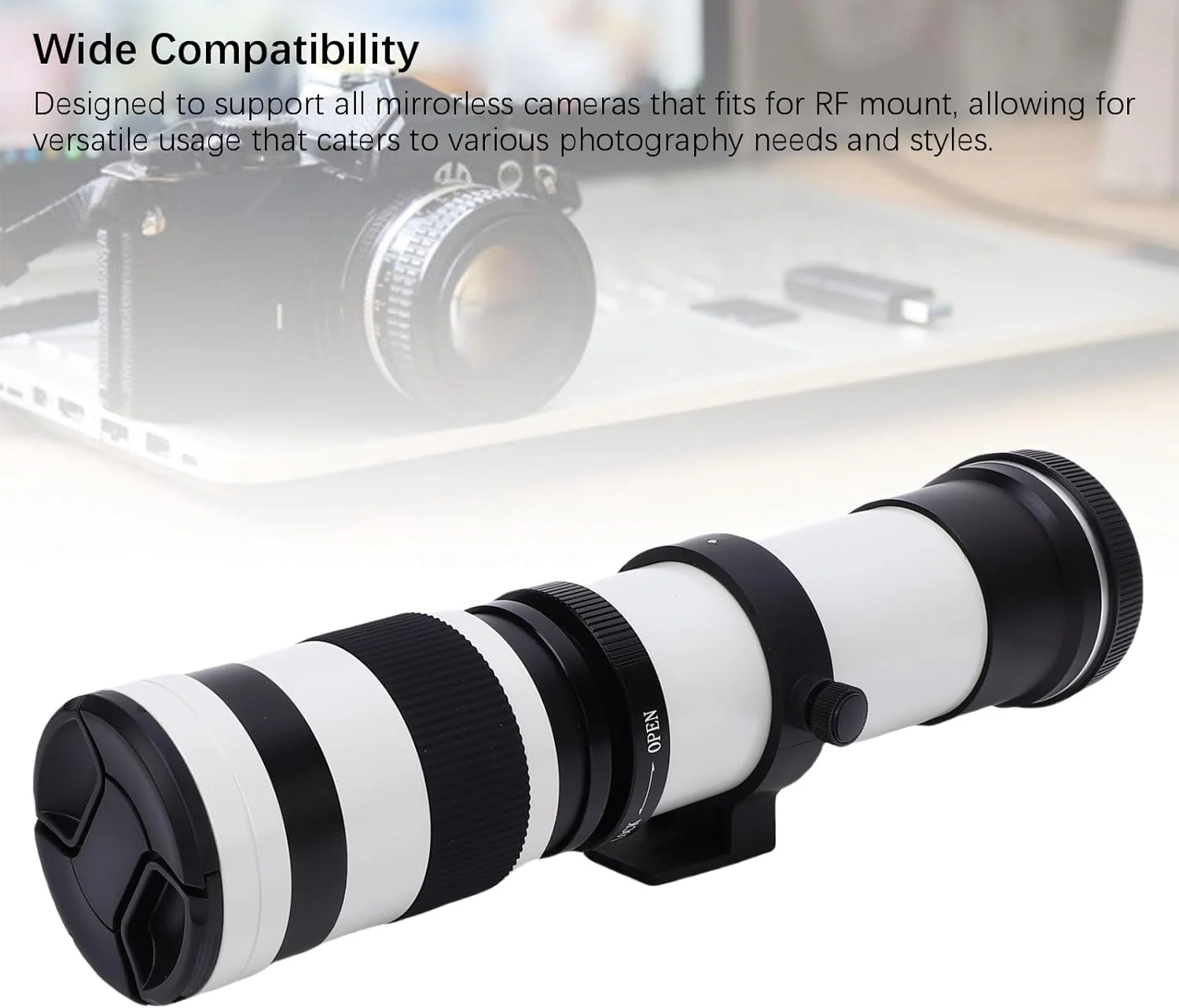 لنز تله فوتو زوم 420-800 میلیمتری با دیافراگم F8.3-F16 و فوکوس دستی Bewinner برای دوربینهای بدون آینه با مانت RF، لنز تمام فلزی با برد بلند و پوشش MC برای ماه، پرندگان و حیات وحش (سفید) لنز تله فوتو زوم 420-800 میلیمتری با دیافراگم F8.3-F16 و فوکوس دستی Bewinner برای دوربینهای بدون آینه با مانت RF، لنز تمام فلزی با برد بلند و پوشش MC برای ماه، پرندگان و حیات وحش (سفید)