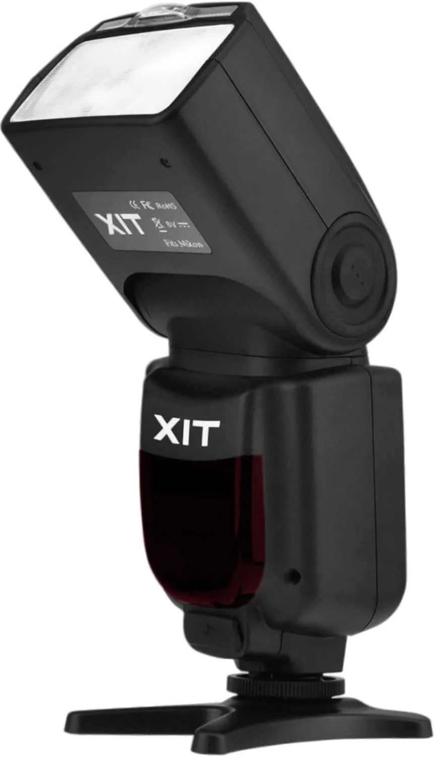 فلاش زوم خودکار دیجیتال SLR سری Elite مدل Xit XTDF260N با قابلیت E-TTL و صفحه نمایش LCD، چرخش/شیب برای دوربین های DSLR نیکون (مشکی)
