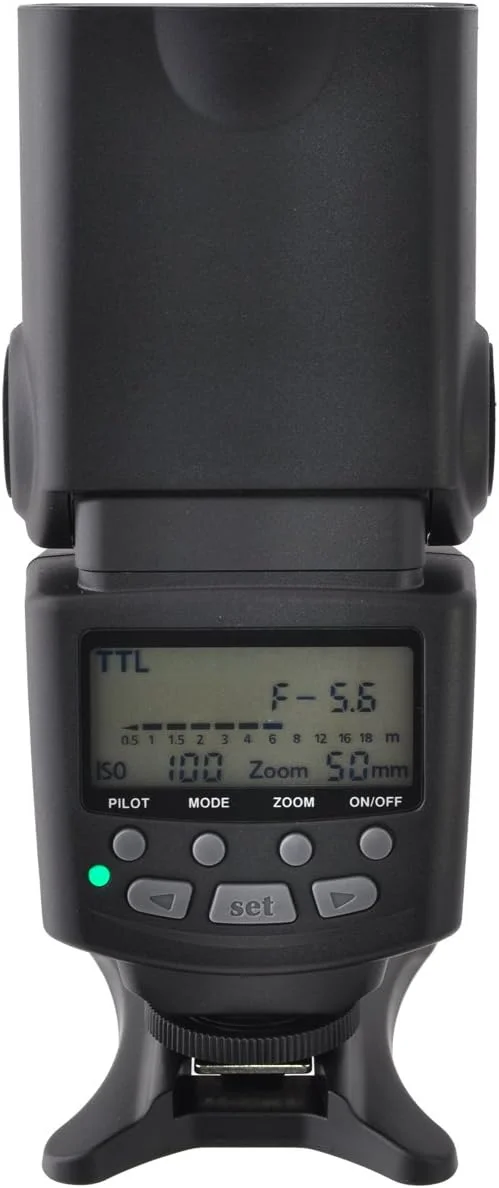 فلاش دیجیتال SLR اتوماتیک فوکوس i-TTL سری Pro مدل XTSB1010 با نمایشگر LCD، قابلیت چرخش و زوم برای دوربین های Nikon DSLR، مشکی
