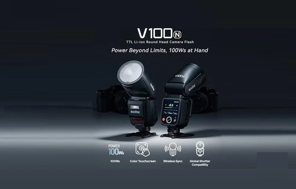 فلاش دوربین بی سیم Godox V100S هد گرد 100 واتی Speedlite با باتری 2980 میلی آمپر ساعتی، زمان شارژ مجدد 1.7 ثانیه، لامپ تنظیم LED داخلی با فلاش فرعی قابل جابجایی + 24 عدد ژل فلاش برای دوربین سونی فلاش دوربین بی سیم Godox V100S هد گرد 100 واتی Speedlite با باتری 2980 میلی آمپر ساعتی، زمان شارژ مجدد 1.7 ثانیه، لامپ تنظیم LED داخلی با فلاش فرعی قابل جابجایی + 24 عدد ژل فلاش برای دوربین سونی