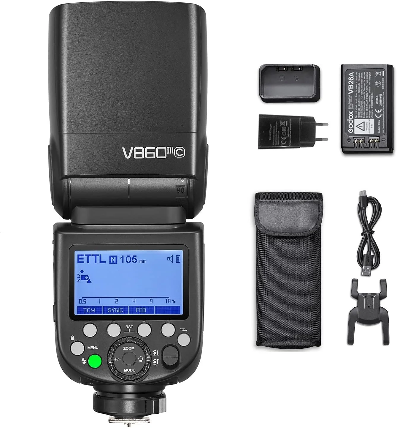 فلاش دوربین بی سیم TTL مدل GODOX V860III-C با فرستنده/گیرنده، فلاش دستی/خودکار GN60 1/8000s HSS سیستم بی سیم X 2.4G دارای چراغ Pilot داخلی برای Canon