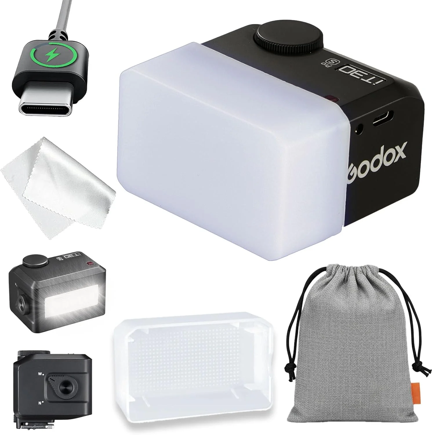 فلاش گودکس iT30 Pro S TTL برای سونی به همراه دیفیوزر سفید - مستر و گیرنده بی سیم، HSS 1/8000 ثانیه، بی سیم 2.4G، صفحه لمسی، مشکی به همراه دیفیوزر سفید، 1 عدد