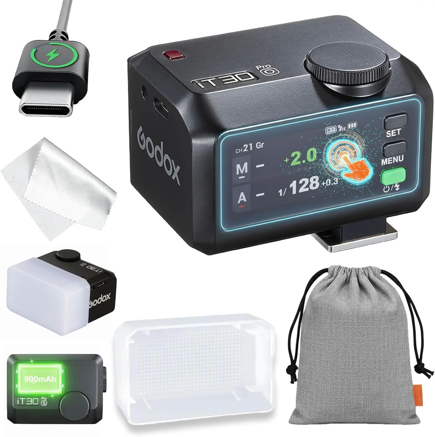 فلاش دوربین GODOX IT30PRO O به همراه دیفیوزر سفید، واحدهای فلاش IT30 PRO O، فلاش TTL HSS 1/8000s، سازگار با Olympus E-M1 Pen-F E-M10 II E-PL8 E-M10 III E-P5، Panasonic GH4 100 F1 G85 GX85 LX100