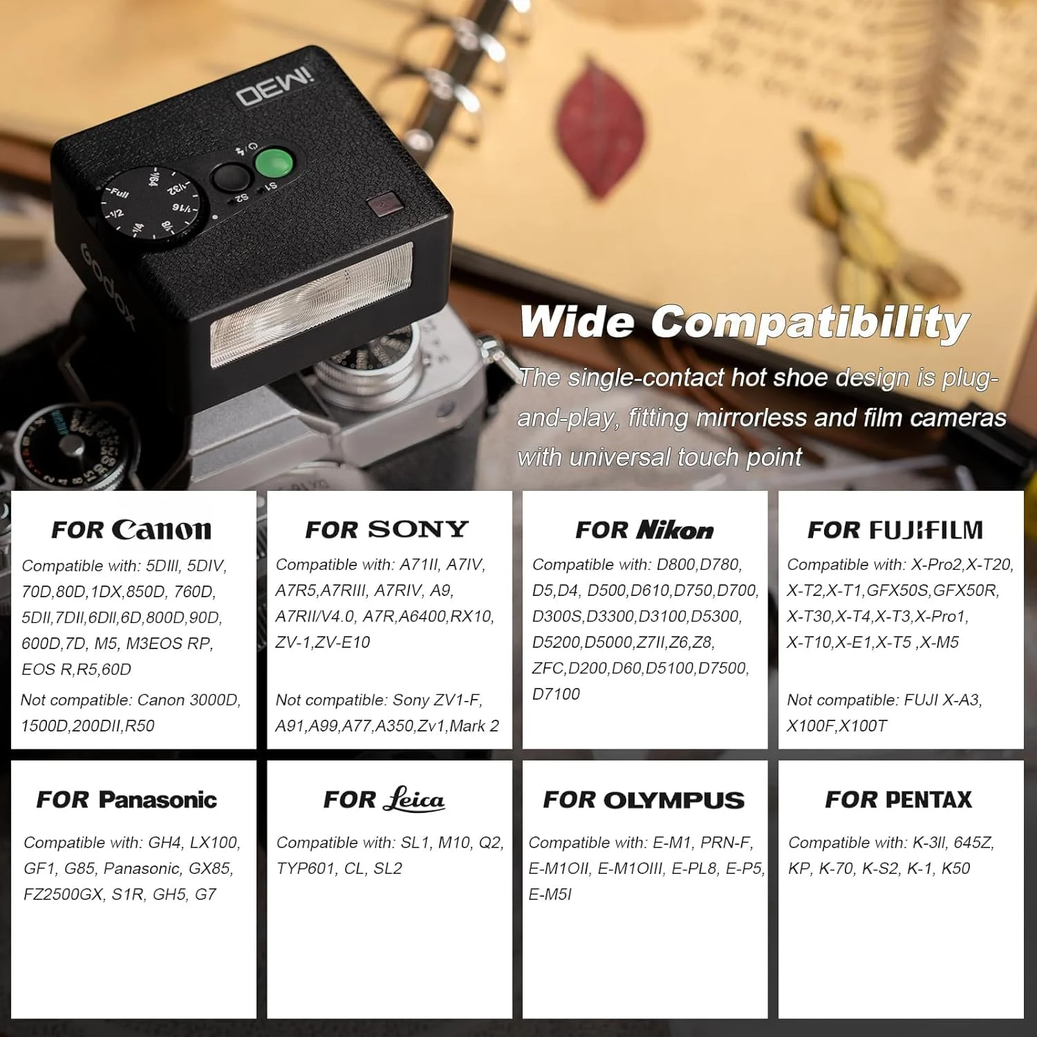 فلاش گودکس iM30، فلاش دوربین گودکس، ۷ سطح قدرت، فلاش کوچک اسپیدلایت ۶۵۰۰K±۲۰۰K برای دوربین های کانن، سونی، نیکون، فوجی، المپوس