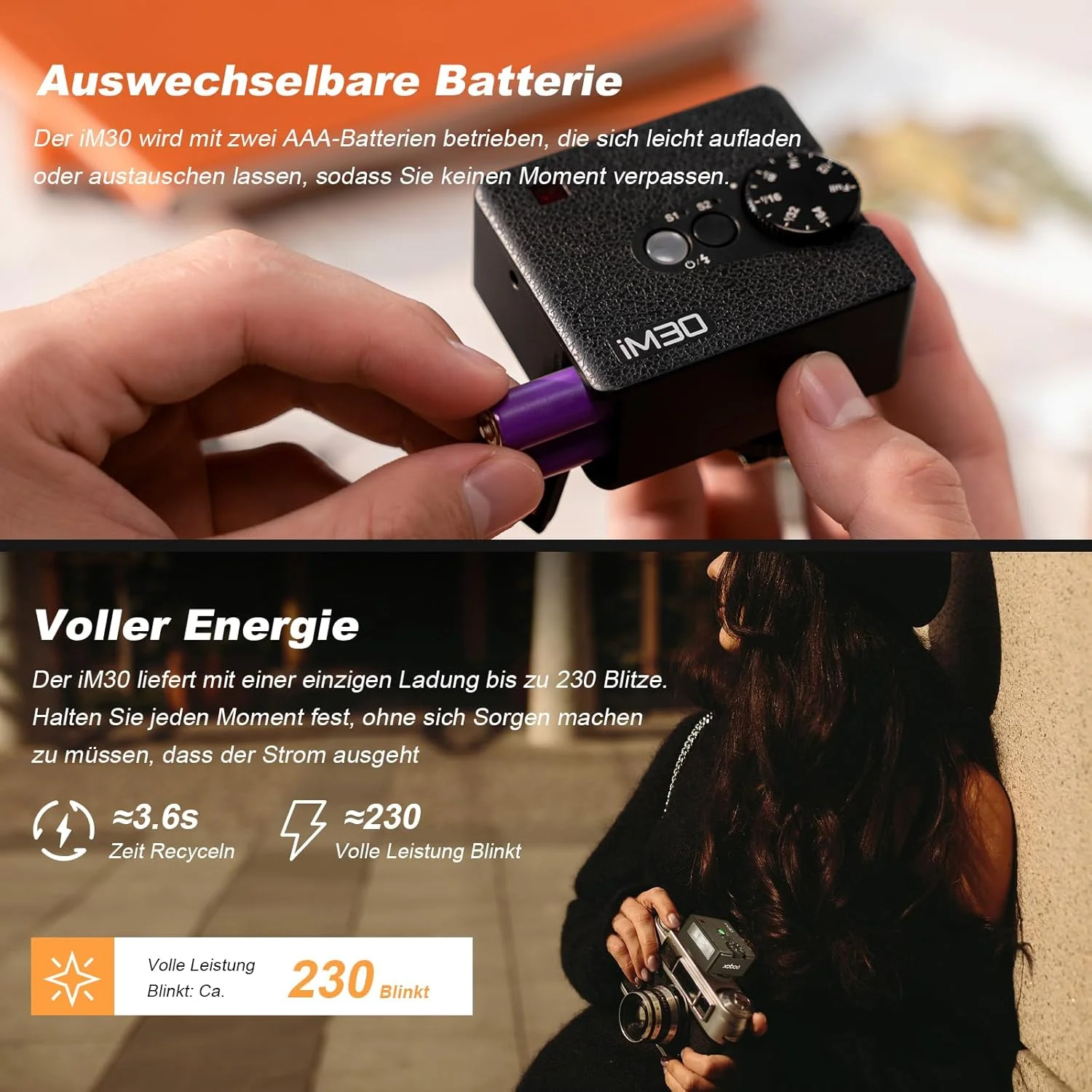 فلاش گودکس iM30، فلاش دوربین گودکس، ۷ سطح قدرت، فلاش کوچک اسپیدلایت ۶۵۰۰K±۲۰۰K برای دوربین های کانن، سونی، نیکون، فوجی، المپوس