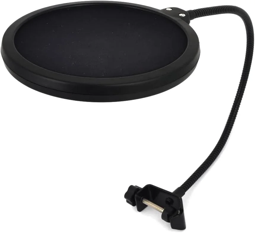 پایه انعطاف پذیر مشکی برای میکروفون ضبط صدا به همراه پاپ فیلتر و محافظ باد