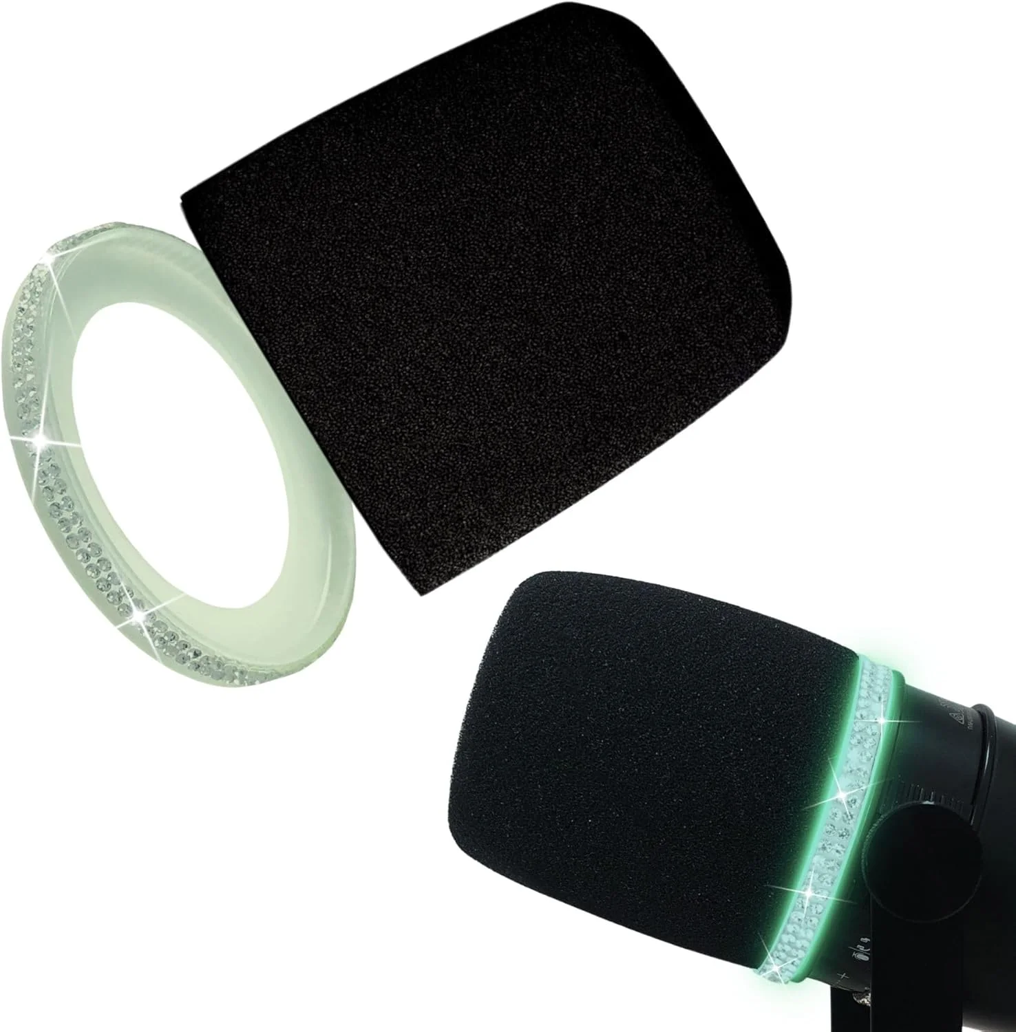 فیلتر پاپ MV7 جایگزین برای شور MV7، MV7i، MV7+، MV7X، روکش محافظ میکروفون، مشکی با حلقه نگهدارنده براق