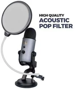 پاپ شیلد استودیویی میکروفون 6 اینچی با گیره - مشکی/سفید