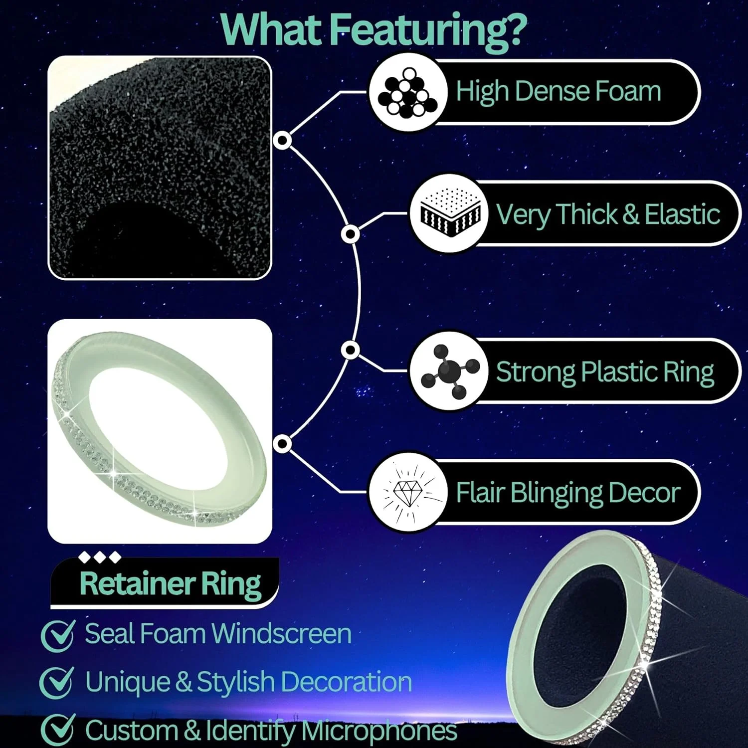 فیلتر پاپ MV7 جایگزین برای شور MV7، MV7i، MV7+، MV7X، روکش محافظ میکروفون، مشکی با حلقه نگهدارنده براق