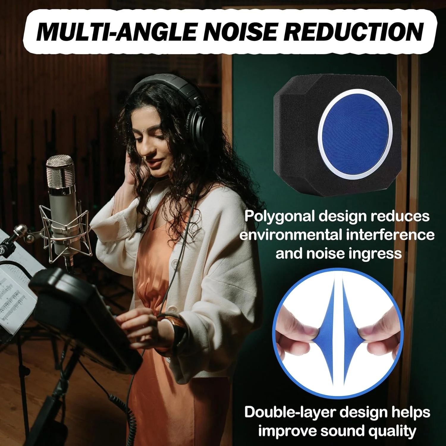 محافظ عایق میکروفون حرفه ای، فیلتر پاپ میکروفون قابل حمل برای انعکاس و نویز، فوم جاذب صدا برای استودیوهای ضبط، پخش زنده، پادکست
