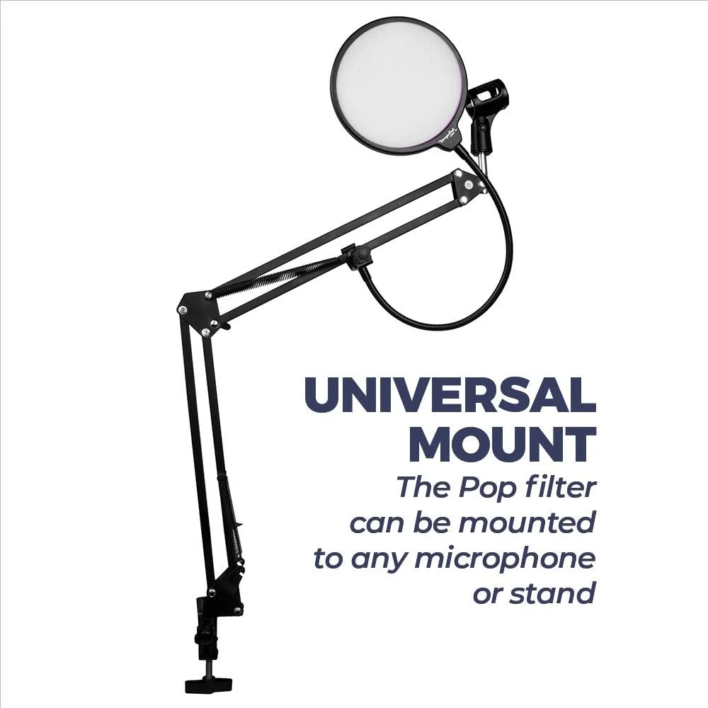 پاپ شیلد استودیویی میکروفون 6 اینچی با گیره - مشکی/سفید