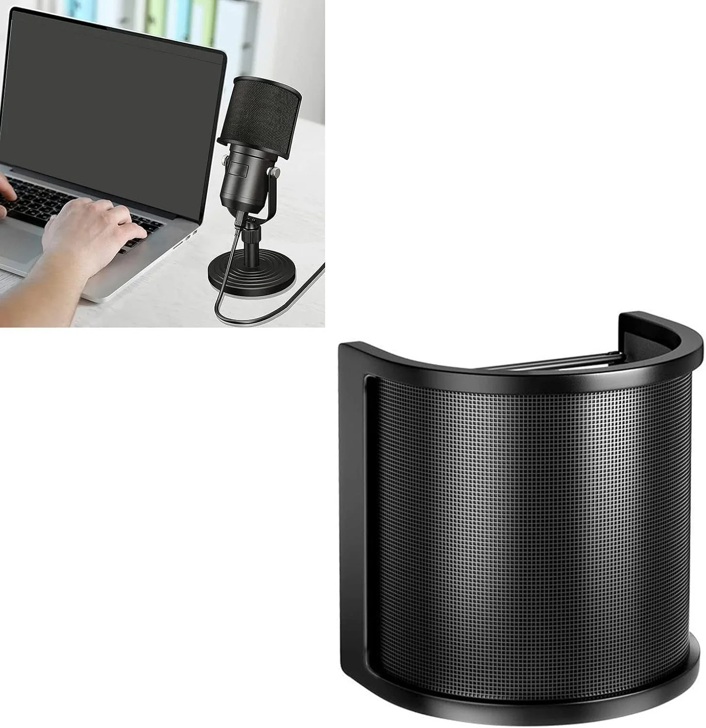 فیلتر پاپ میکروفون با طراحی U شکل جمع و جور برای ضبط صدا و سخنرانی، ساخته شده از پلاستیک و فلز