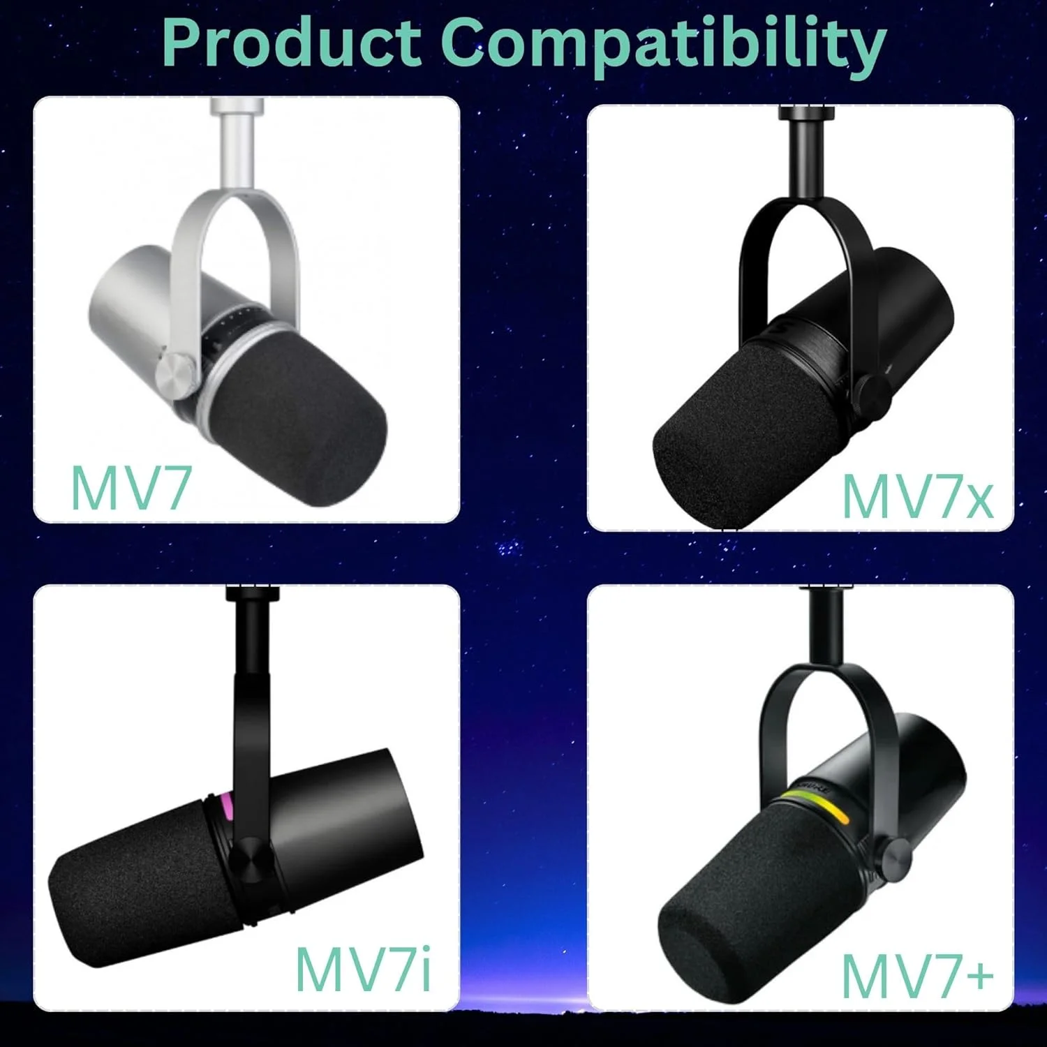 فیلتر پاپ MV7 جایگزین برای شور MV7، MV7i، MV7+، MV7X، روکش محافظ میکروفون، مشکی با حلقه نگهدارنده براق