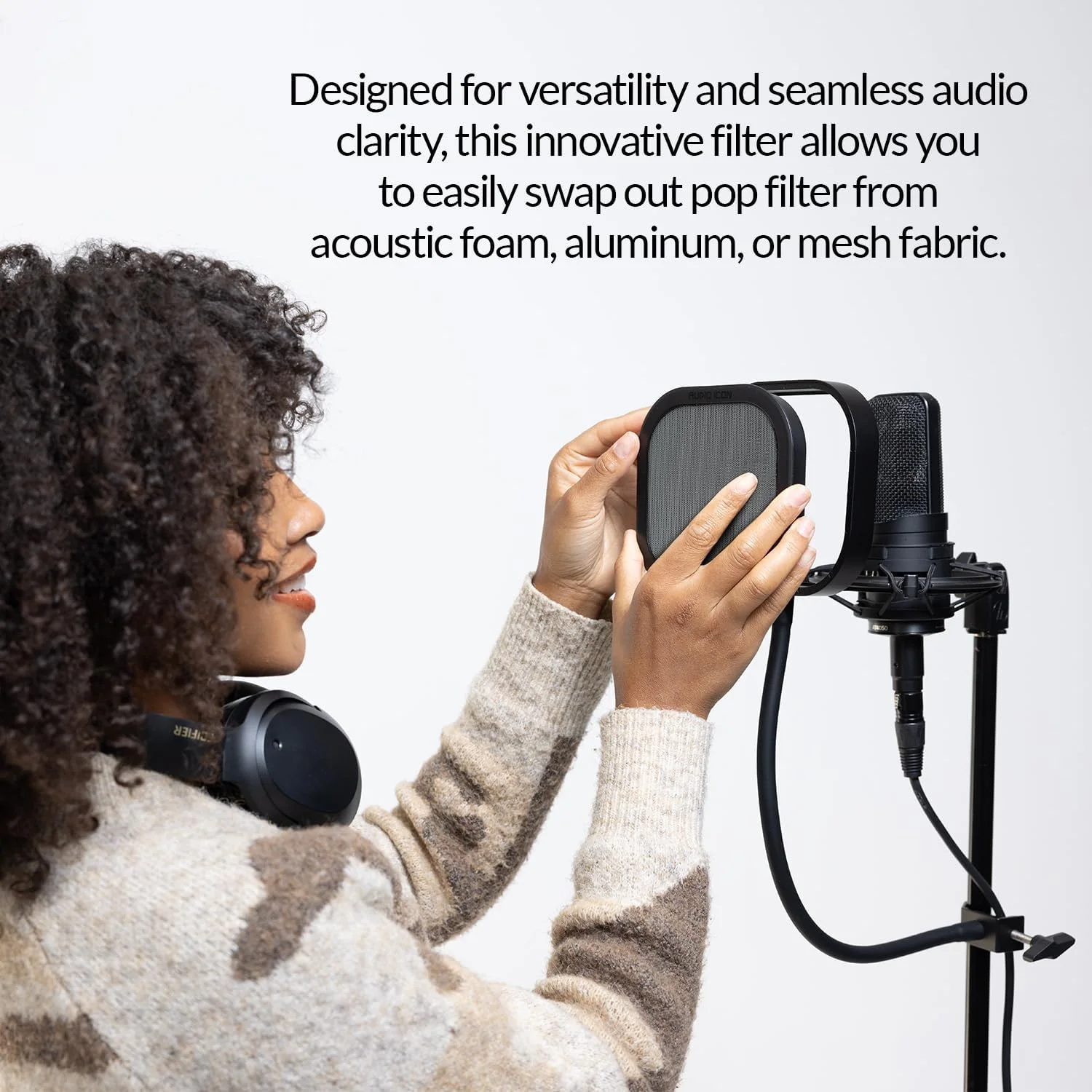 فیلتر پاپ میکروفون قابل تعویض Flex Pro برای ضبط صدا با گردن غازی انعطاف پذیر و مقاوم از Audio Icon (فیلتر پاپ فلزی)