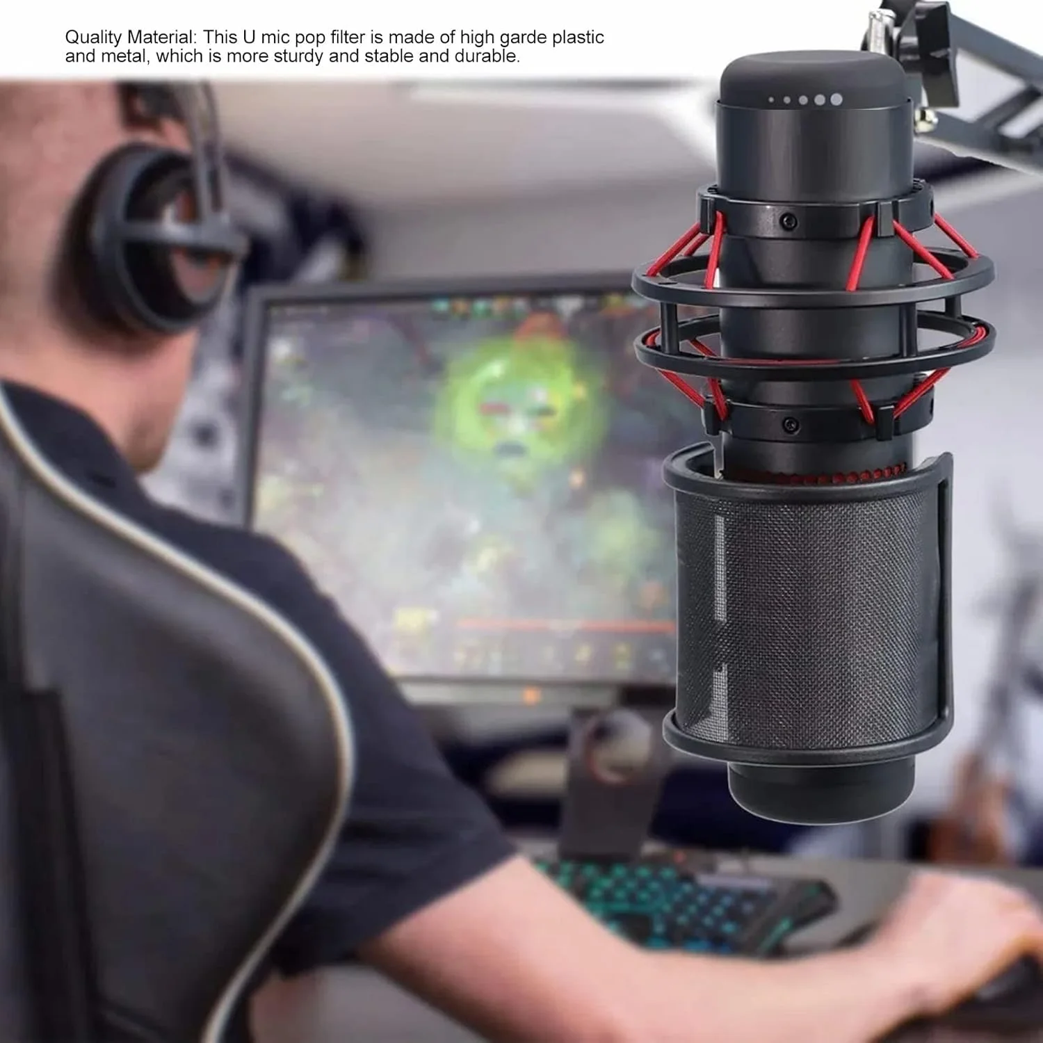 فیلتر پاپ میکروفون با طراحی U شکل جمع و جور برای ضبط صدا و سخنرانی، ساخته شده از پلاستیک و فلز