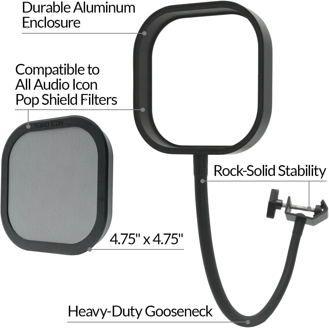 فیلتر پاپ میکروفون قابل تعویض Flex Pro برای ضبط صدا با گردن غازی انعطاف پذیر و مقاوم از Audio Icon (فیلتر پاپ فلزی)