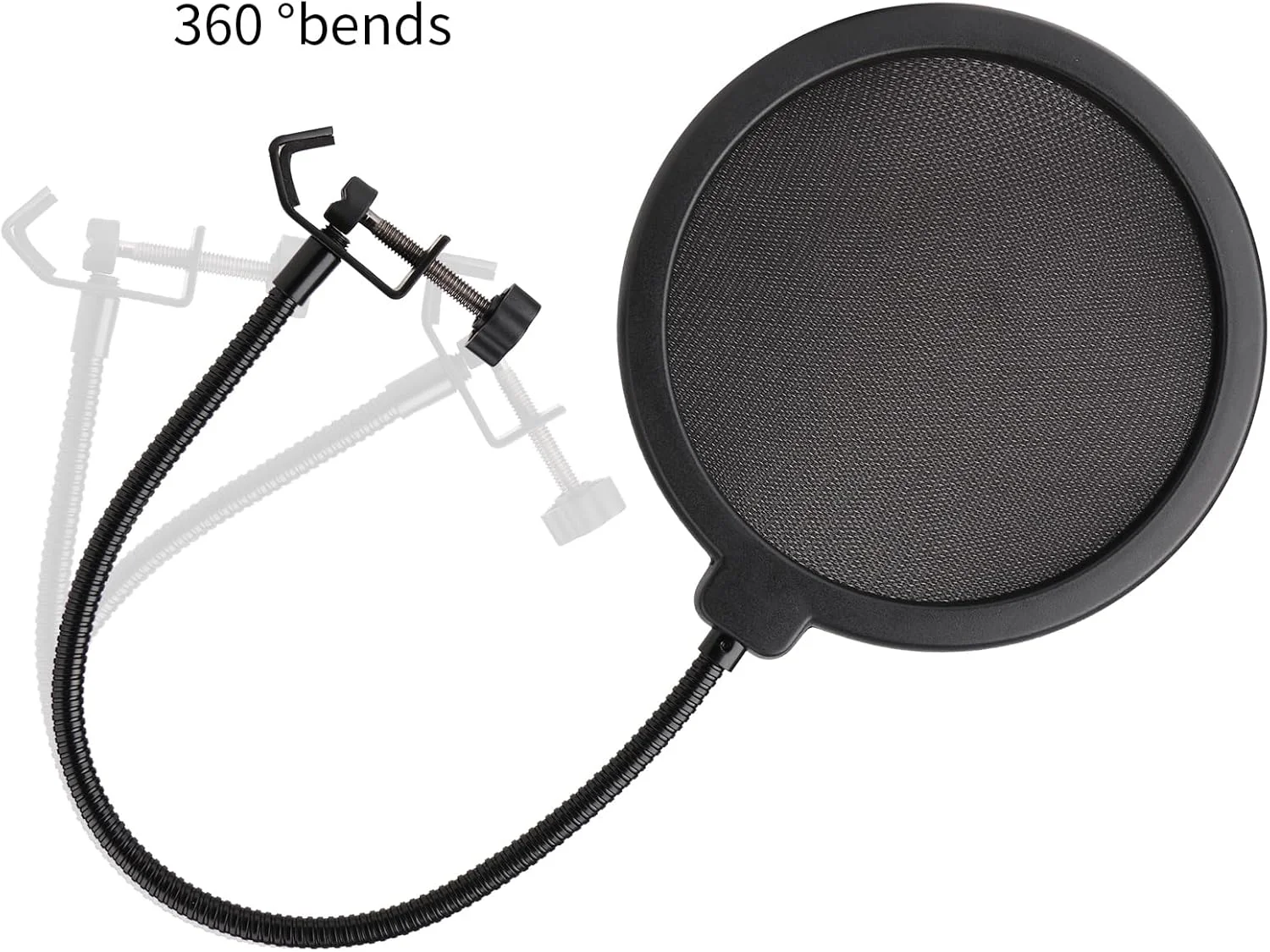 محافظ پاپ فیلتر میکروفون حرفه ای، محافظ صفحه ماسک باد میکروفون با Blue Yeti و هر میکروفون دیگر، صفحه پاپ باد دولایه با بازوی تثبیت کننده گیره گردن غازی انعطاف پذیر 360 درجه