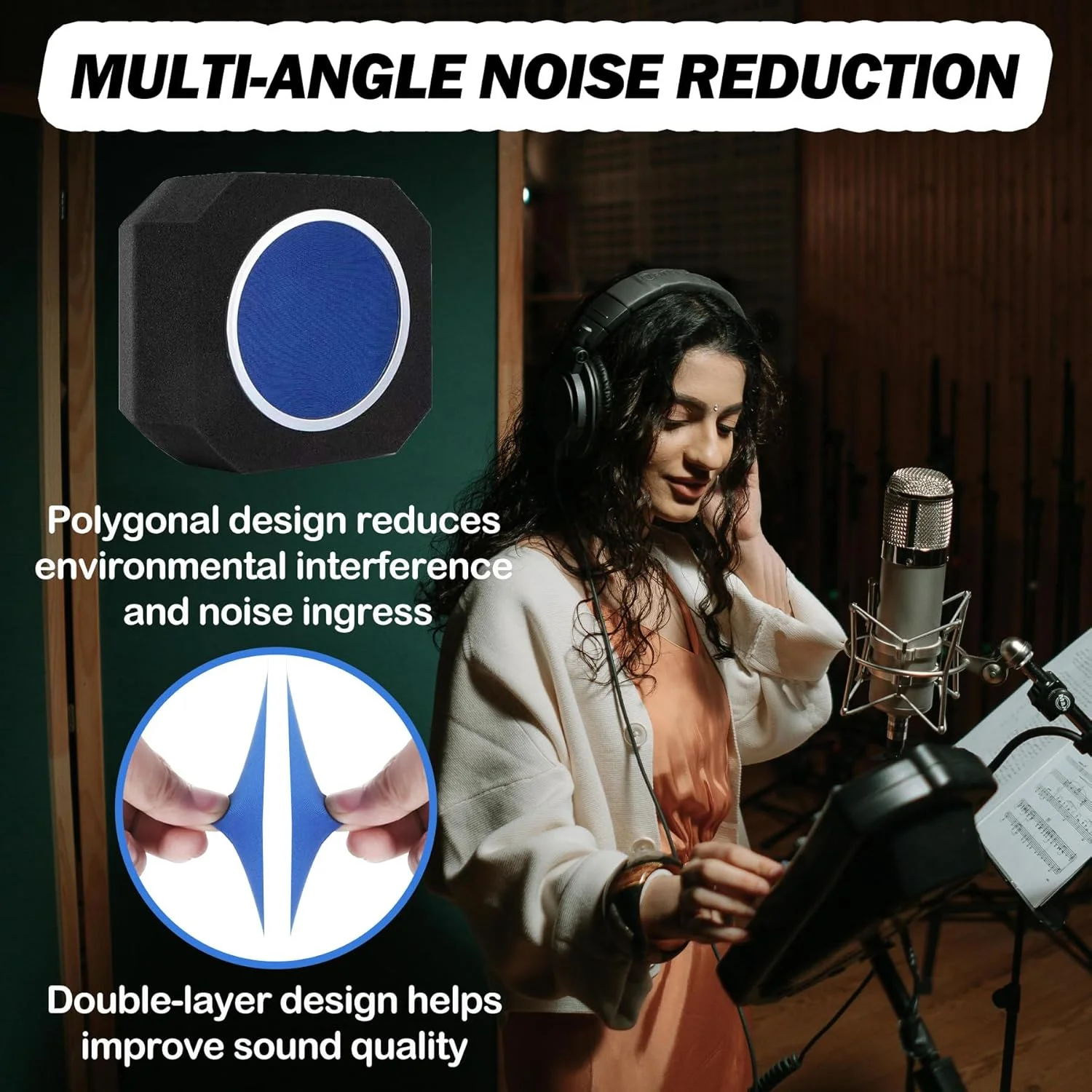 محافظ ایزولاسیون میکروفون حرفه ای، فوم جاذب صدا قابل حمل برای انعکاس و نویز، پاپ فیلتر میکروفون برای استودیوهای ضبط، پخش زنده، پادکست