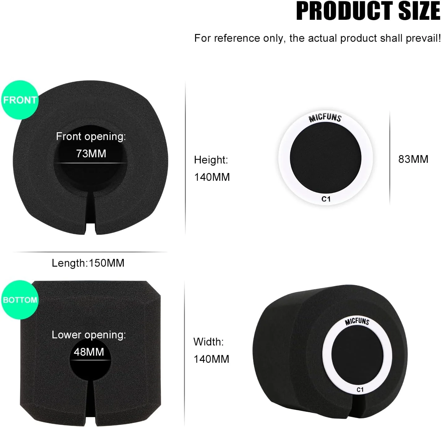 فیلتر پاپ میکروفون حرفه ای C1، فیلتر آکوستیک برای میکروفون های استودیو ضبط با قطر 45 تا 60 میلی متر (مشکی)