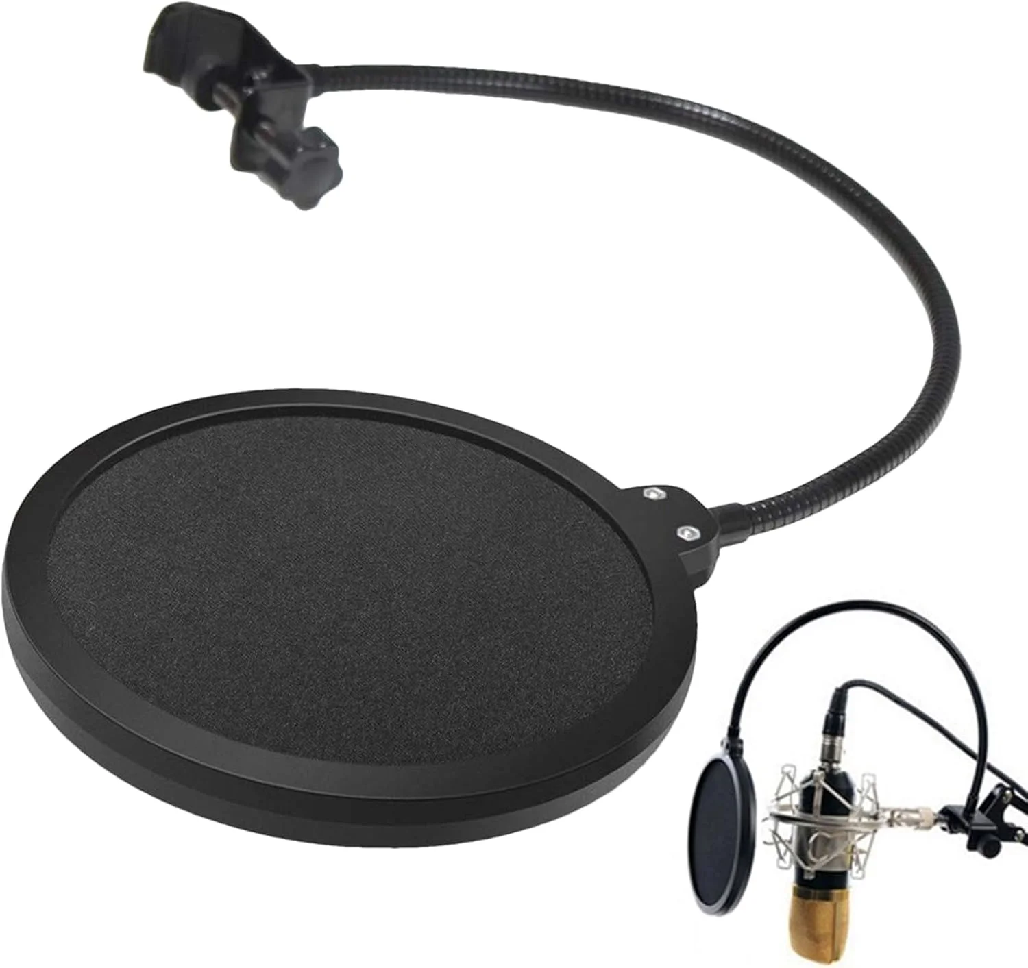 فیلتر پاپ میکروفون | محافظ پاپ میکروفون استودیویی - محافظ باد تجهیزات صوتی دو لایه با گردن غازی انعطاف پذیر برای دوبله و آواز