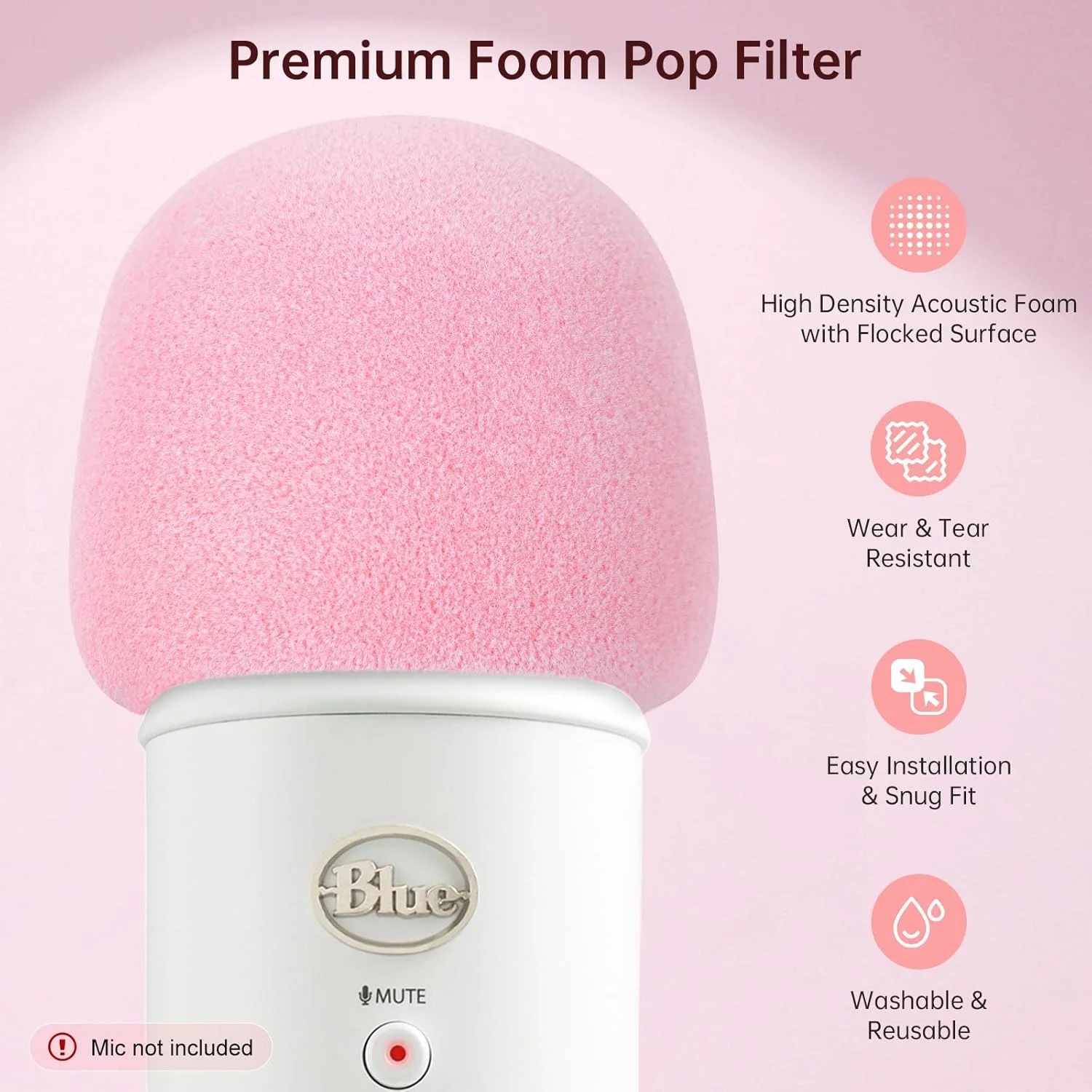 فیلتر پاپ/بادگیر برای میکروفون های Blue Yeti و Yeti Pro، روکش میکروفون برای فیلتر کردن صداهای ناگهانی و نویز خش خش