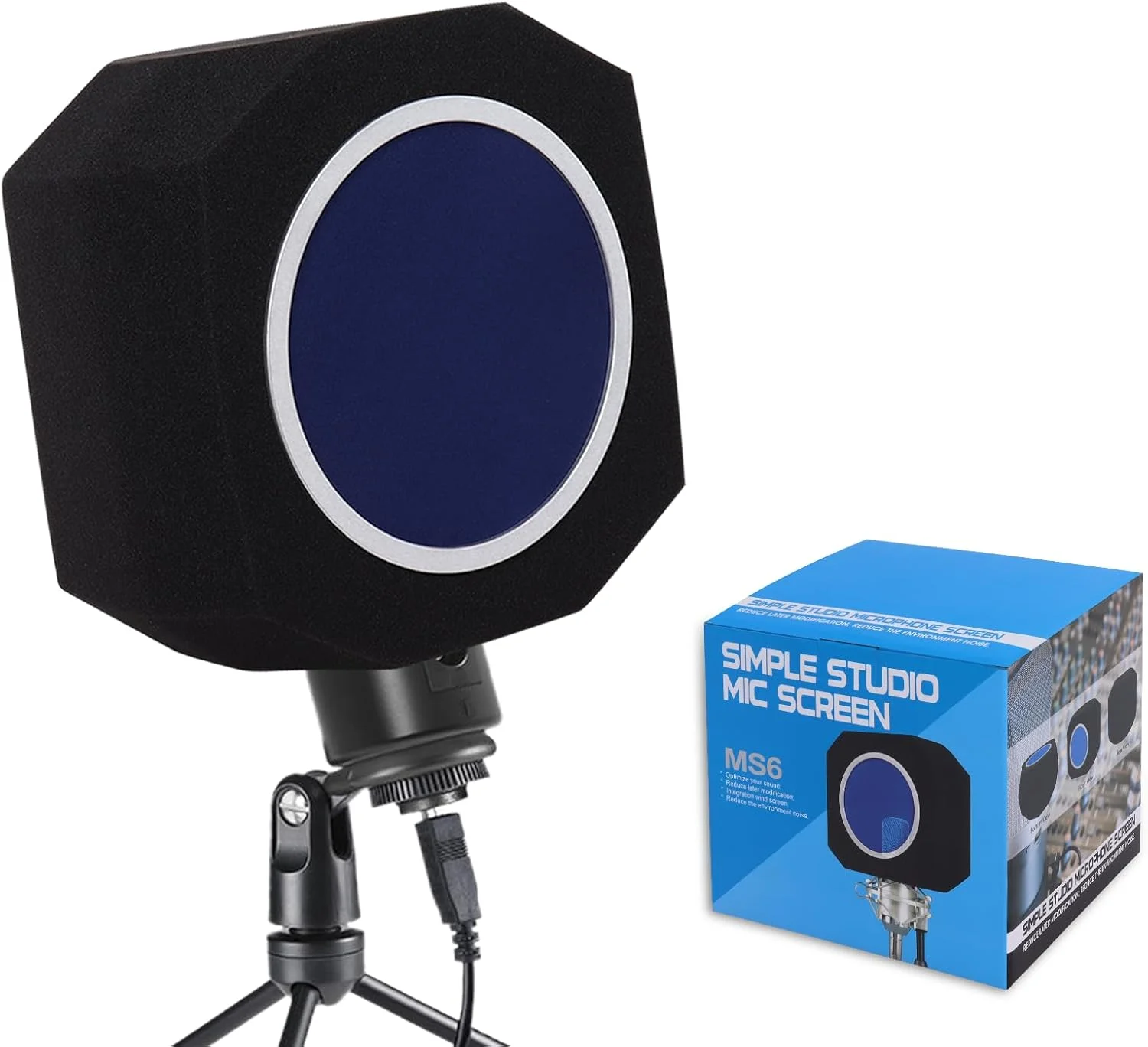 توپ عایق میکروفون حرفه ای Piwerod، محافظ عایق صدا جاذب صدا با فیلتر پاپ، توپ عایق میکروفون کاهش بازتاب مناسب برای غرفه آوازی قابل حمل، غرفه ضبط