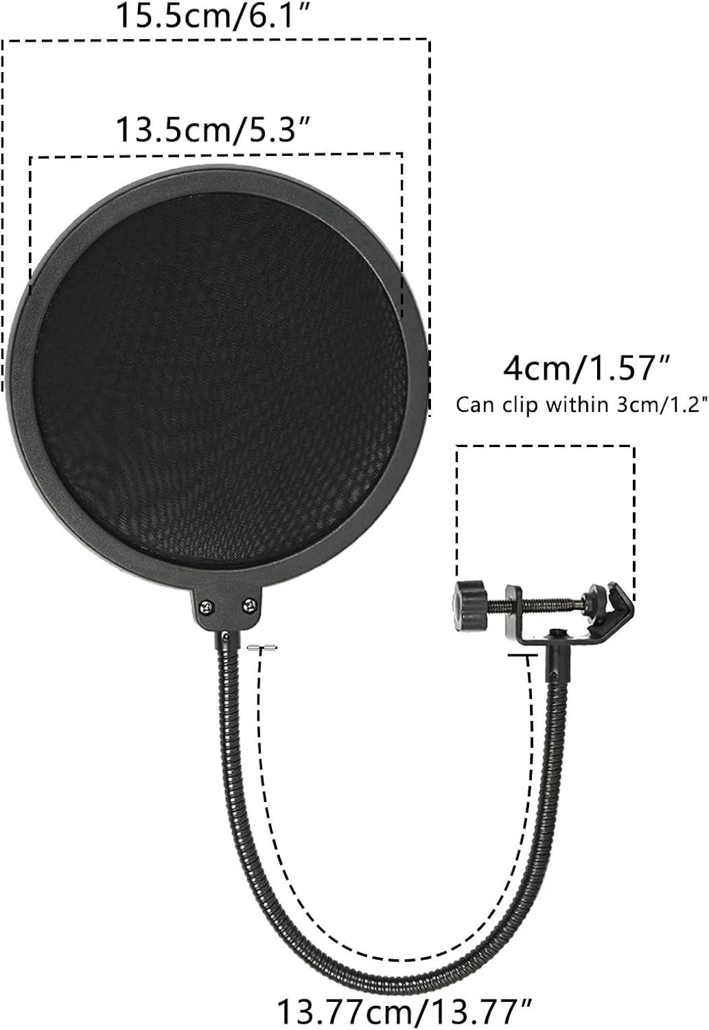 فیلتر پاپ میکروفون سازگار با Razer Seiren X, Mini, V2 Pro, Elite, Emote، محافظ فیلتر میکروفون Proscreen با بازوی فلزی تثبیت کننده، ماسک ضد پاپ با گیره C