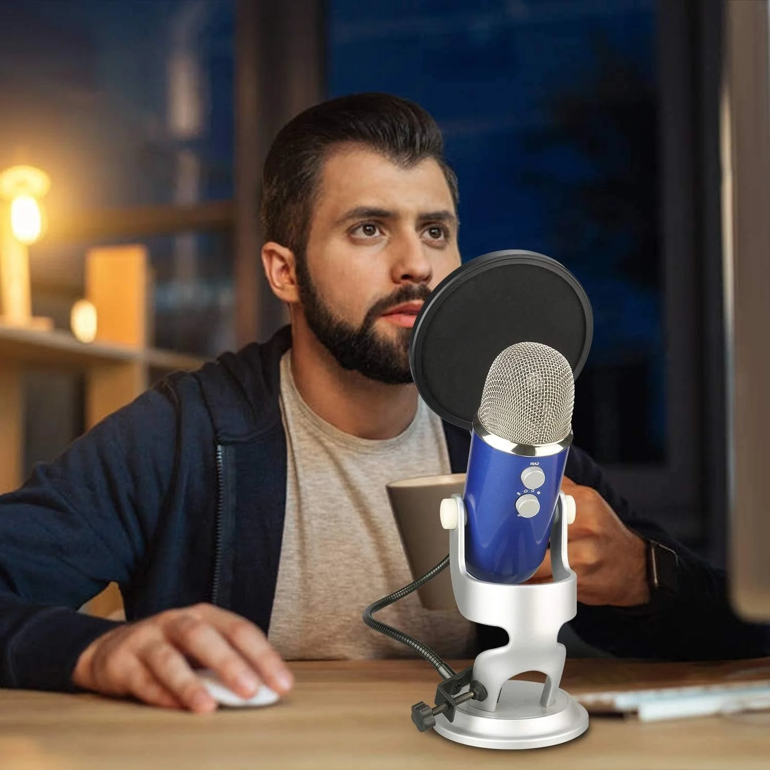 فیلتر پاپ میکروفون Namvo با صفحه پاپ چرخشی و ماسک دولایه محافظ صدا و بادگیر برای Blue Yeti، Blue Snowball و سایر میکروفون های استودیویی ضبط