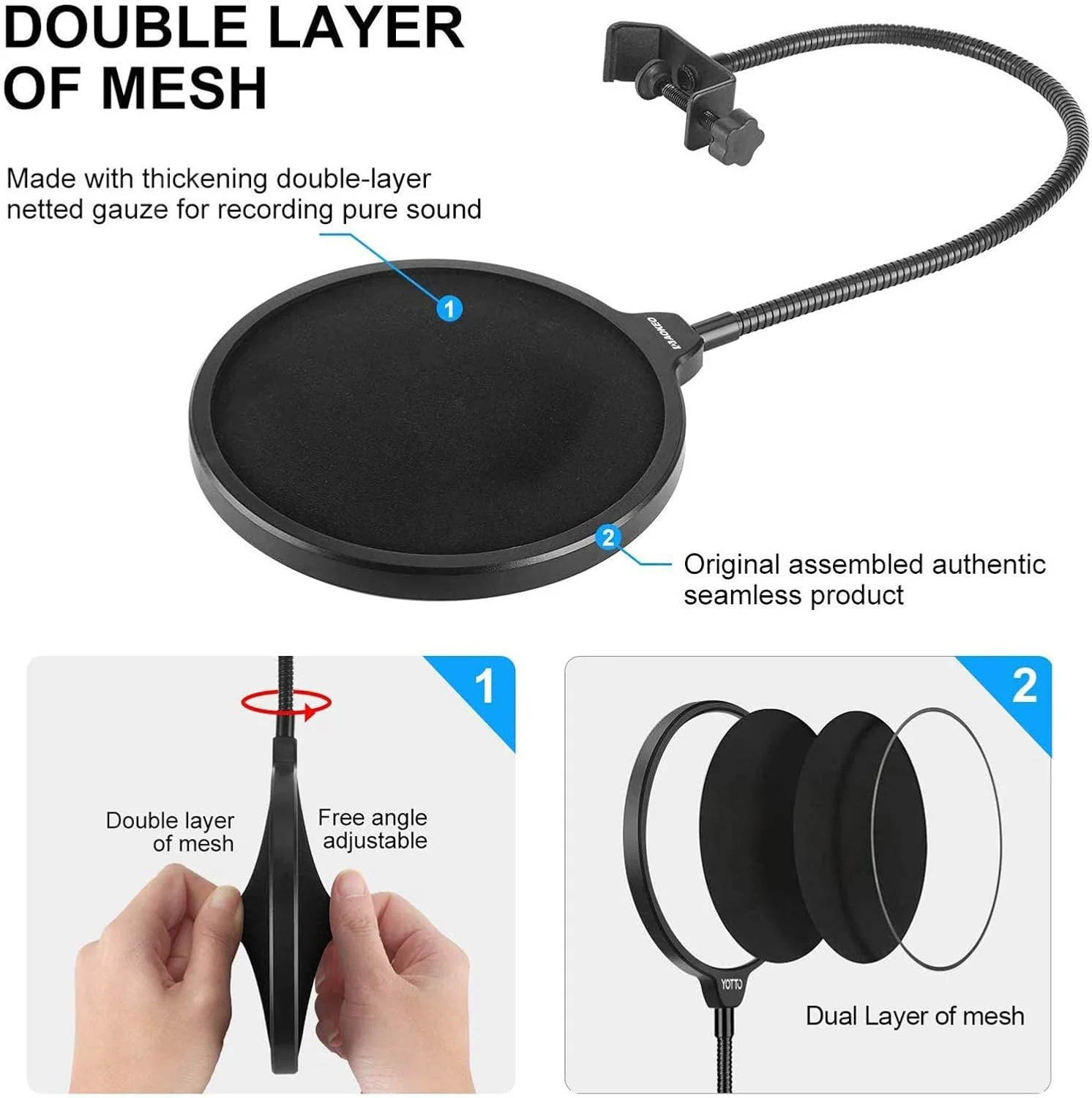 پاپ فیلتر میکروفون Pepisky با بازوی چرخشی و محافظ صفحه صدا، جایگزینی برای Blue Yeti