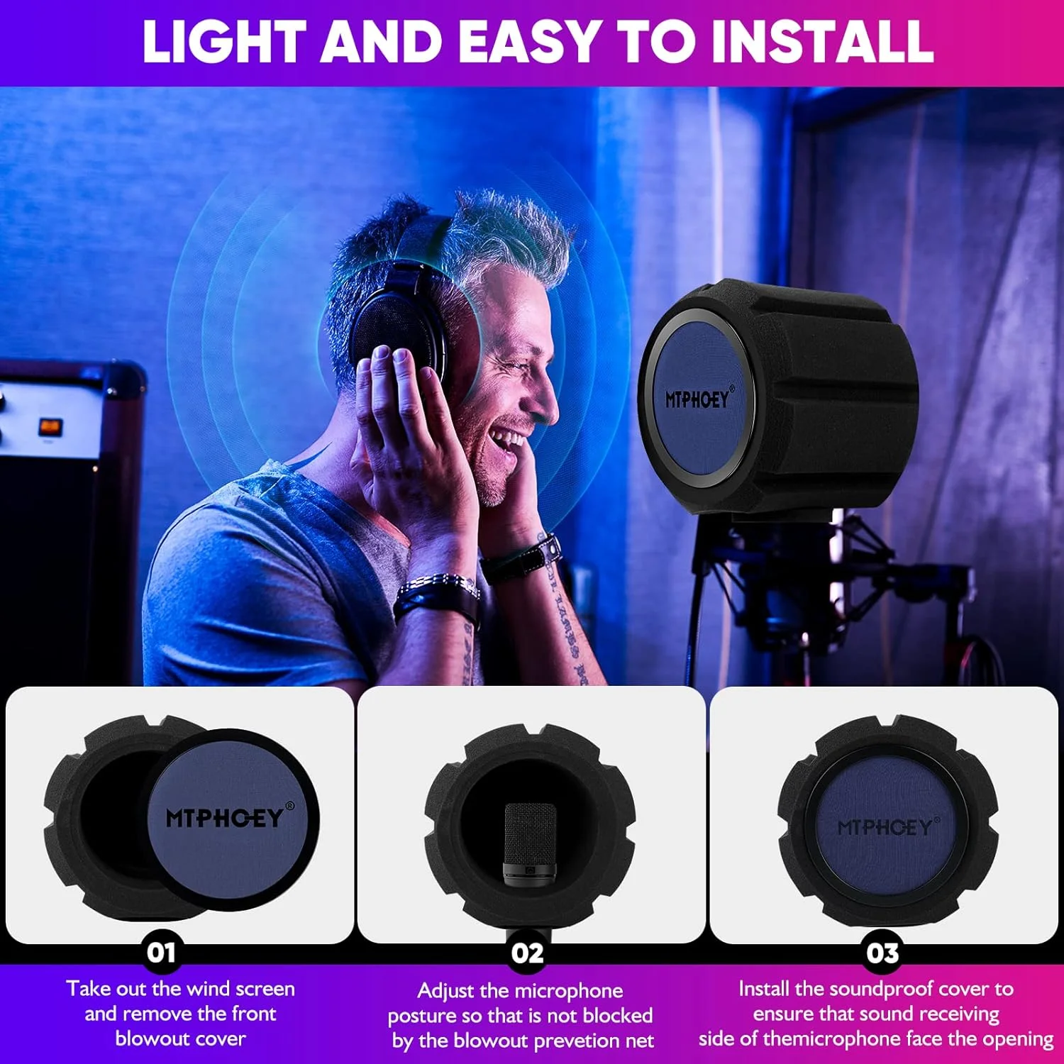 فیلتر پاپ میکروفون به همراه پایه میکروفون و نگهدارنده تلفن همراه، شیلد ضبط صدا، فیلتر پاپ میکروفون فوم جاذب صدا برای میکروفون بزرگ، تجهیزات استودیویی ضبط داخلی و خارجی