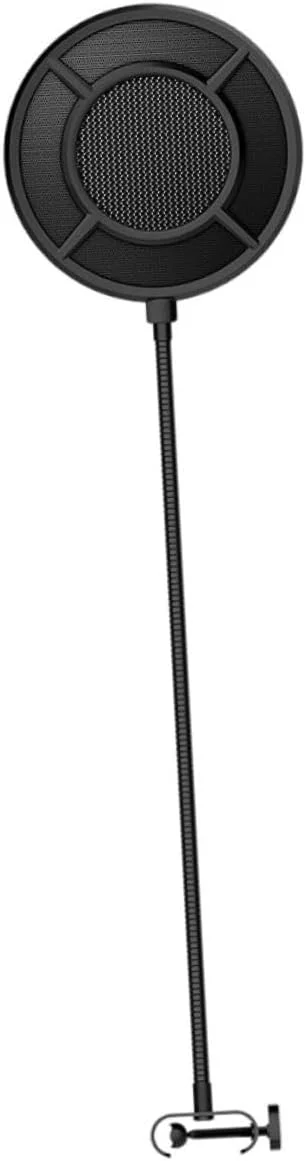 1 عدد فیلتر پاپ میکروفون گیره ای انعطاف پذیر برای میکروفون کامپیوتر، میکروفون گیمینگ، میکروفون پادکست، محافظ فیلتر صدا برای ضبط میکروفون USB، محافظ پاپ قابل حمل استیل مشکی