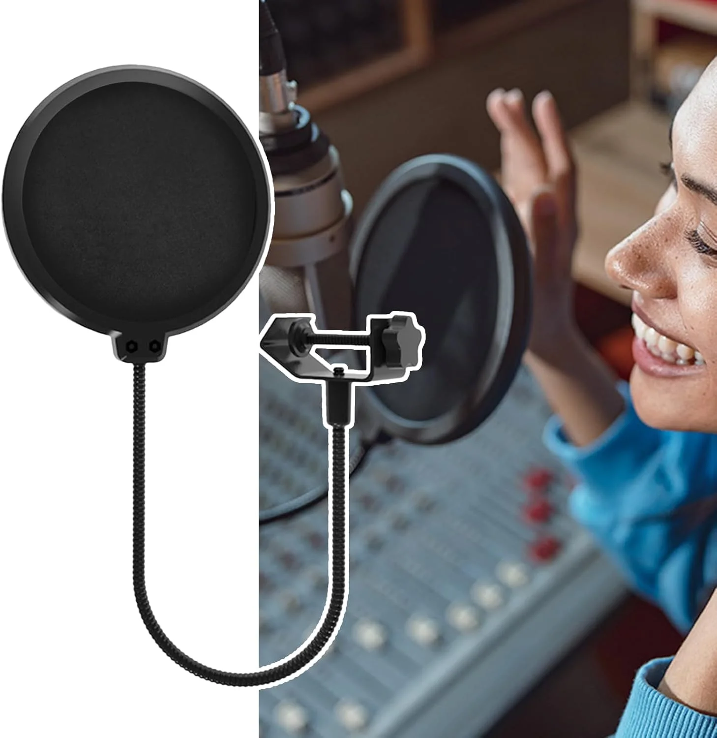 فیلتر پاپ میکروفون | محافظ باد حرفه ای میکروفون | شیلد بادگیر تجهیزات صوتی دو لایه با گردن غازی قابل تنظیم برای مجریان و بازیگران فیلتر پاپ میکروفون | محافظ باد حرفه ای میکروفون | شیلد بادگیر تجهیزات صوتی دو لایه با گردن غازی قابل تنظیم برای مجریان و بازیگران