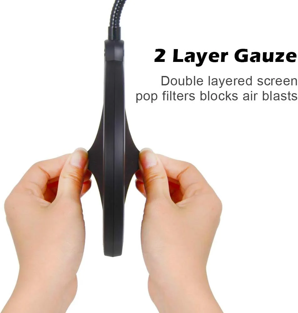 فیلتر پاپ میکروفون استودیویی دولایه با شکل گرد، ماسک محافظ باد میکروفون به همراه گیره پایه