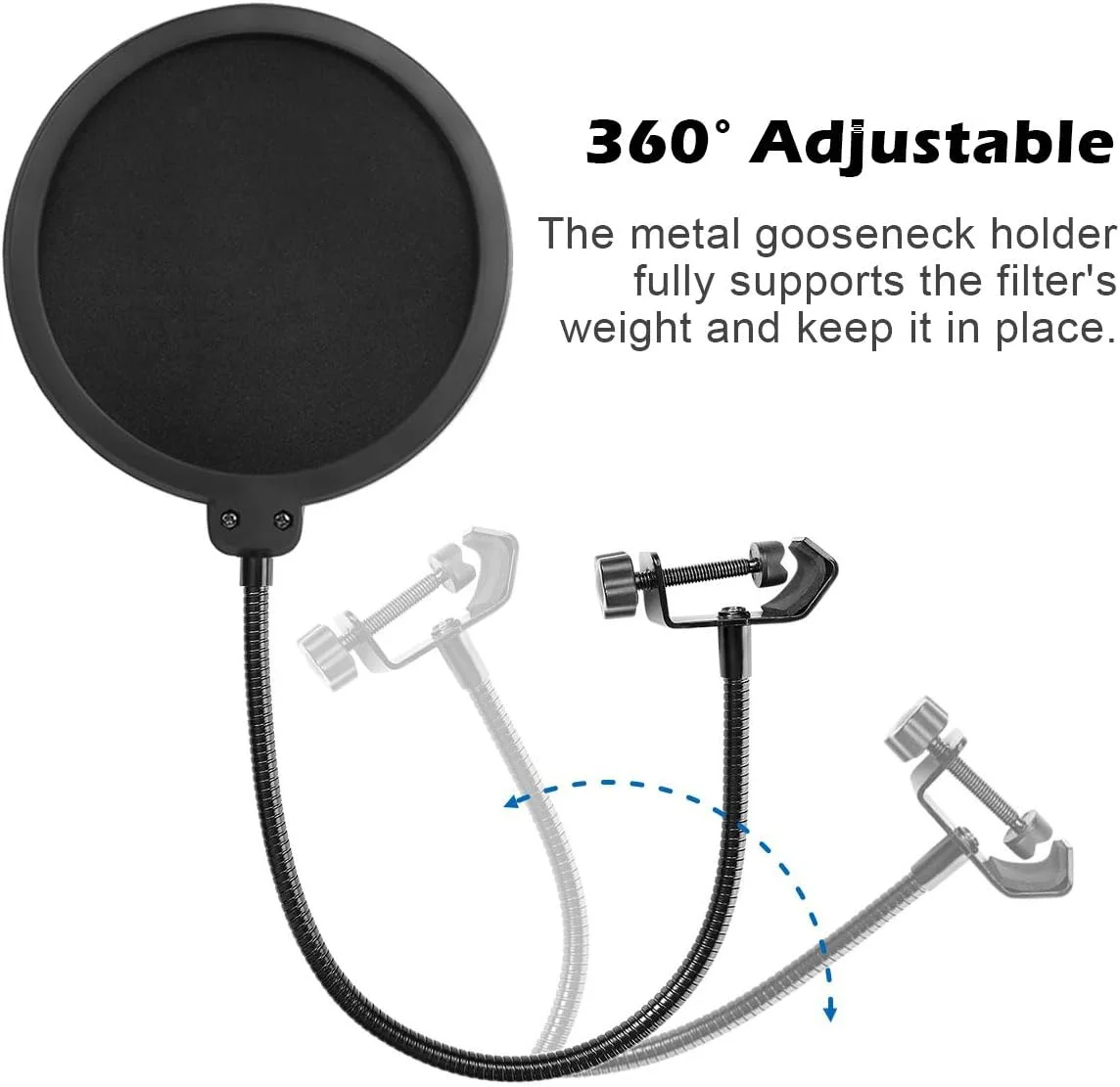 فیلتر پاپ میکروفون استودیویی دولایه با شکل گرد، ماسک محافظ باد میکروفون به همراه گیره پایه