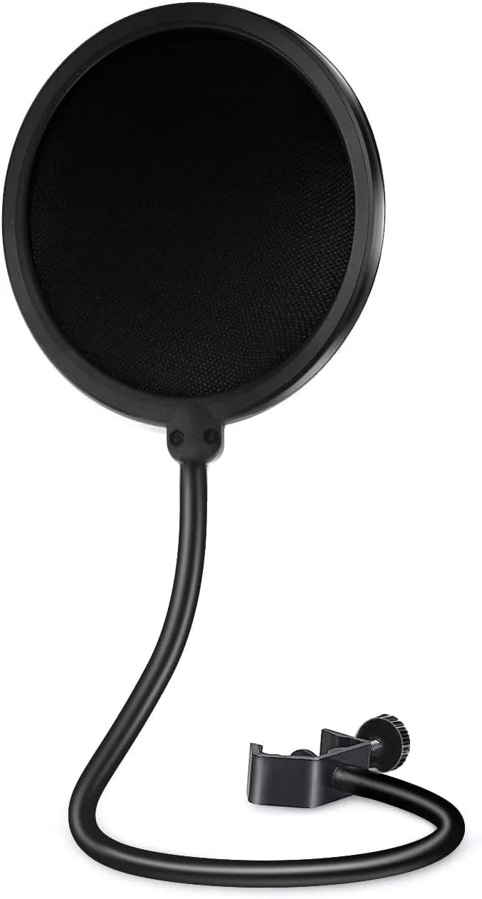 پاپ فیلتر میکروفون، پاپ فیلتر میکروفون برای بلو یتی و سایر میکروفون ها، صفحه بادگیر دولایه با بازوی تثبیت کننده گیره 360 درجه انعطاف پذیر پیشرفته برای ضبط صدا، پخش زنده، بازی