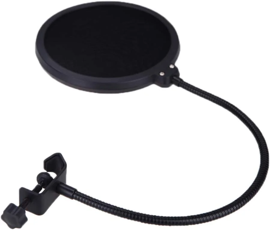 فیلتر پاپ میکروفون، محافظ باد میکروفون استودیویی دولایه با شفت قابل تنظیم و انعطاف پذیر برای ضبط صدا، سخنرانی و آواز