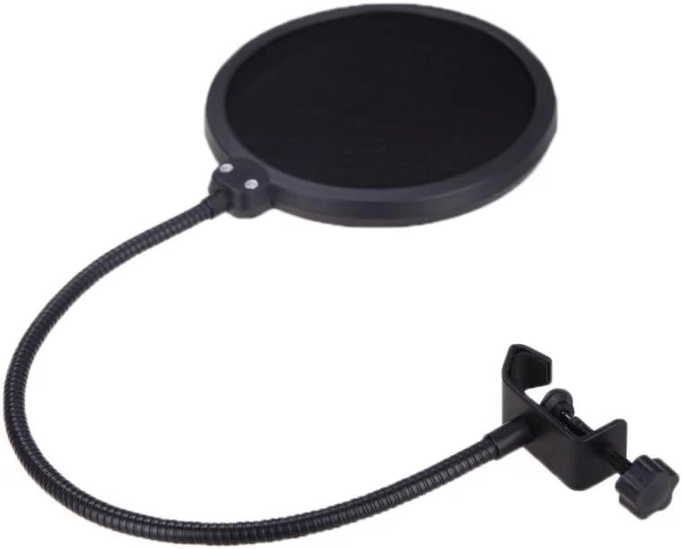 فیلتر پاپ میکروفون، محافظ باد میکروفون استودیویی دولایه با شفت قابل تنظیم و انعطاف پذیر برای ضبط صدا، سخنرانی و آواز