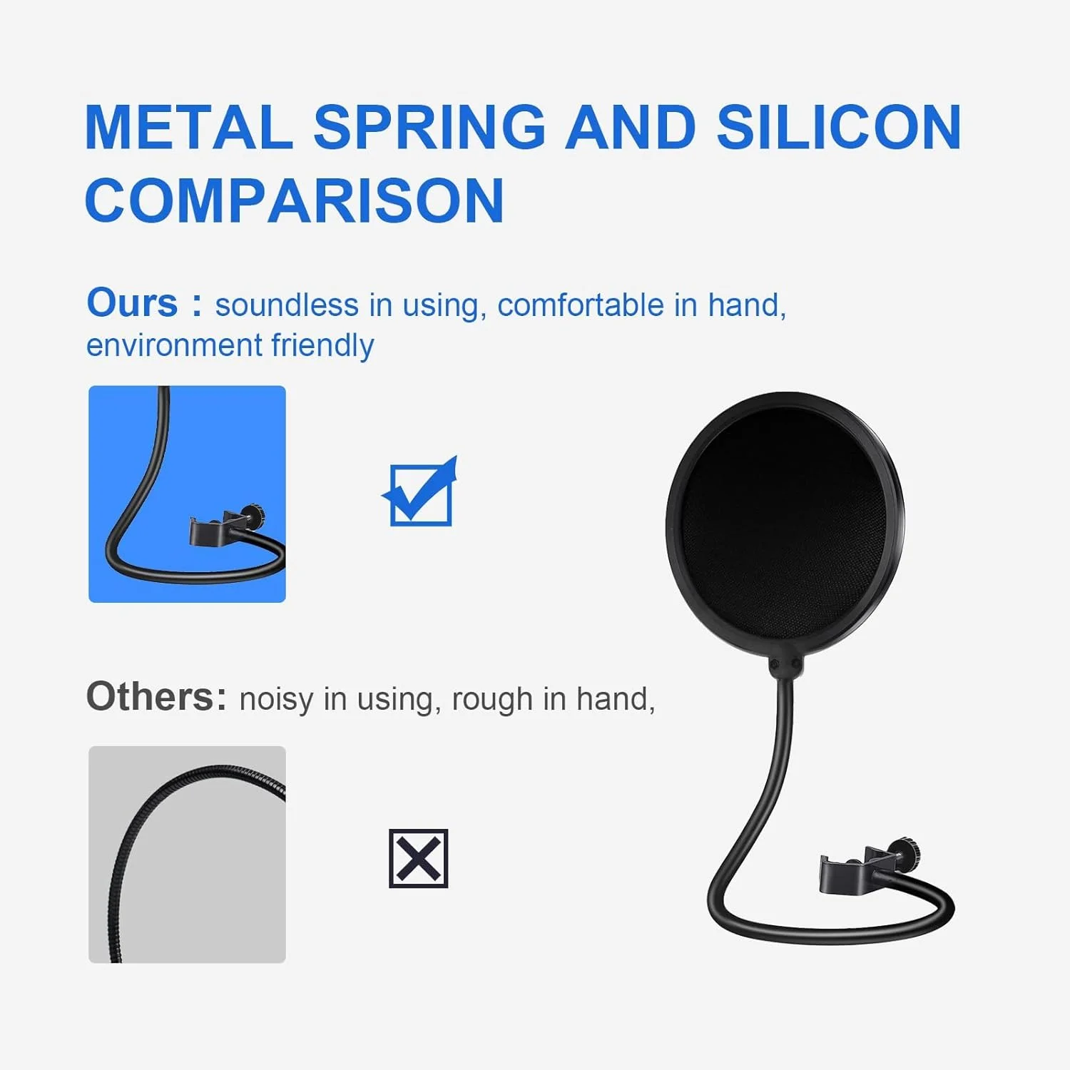 پاپ فیلتر میکروفون، پاپ فیلتر میکروفون برای بلو یتی و سایر میکروفون ها، صفحه بادگیر دولایه با بازوی تثبیت کننده گیره 360 درجه انعطاف پذیر پیشرفته برای ضبط صدا، پخش زنده، بازی