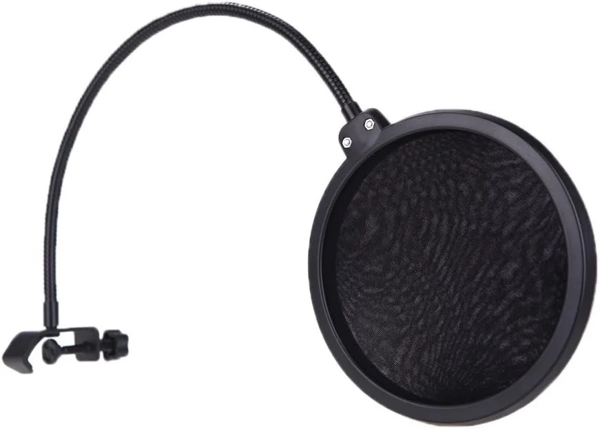 فیلتر پاپ میکروفون، محافظ باد میکروفون استودیویی دولایه با شفت قابل تنظیم و انعطاف پذیر برای ضبط صدا، سخنرانی و آواز