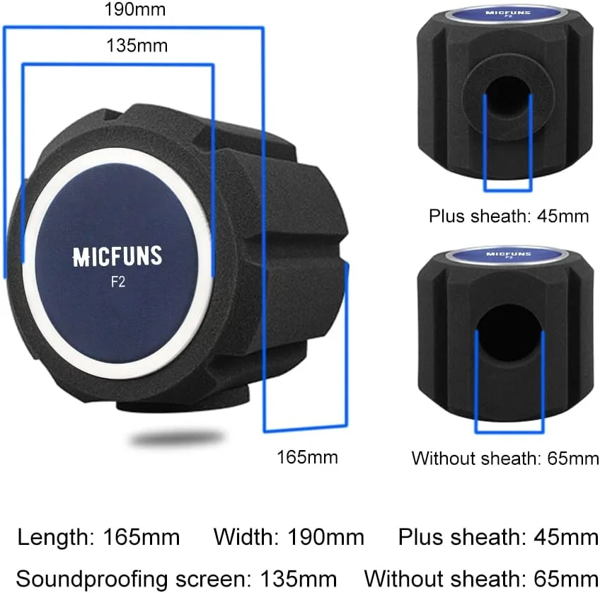 فیلتر پاپ میکروفون حرفه ای F2، فیلتر آکوستیک برای میکروفون های استودیو ضبط 45 تا 60 میلی متری، فوم جاذب صدا که نویز و بازتاب را کاهش می دهد (آبی)