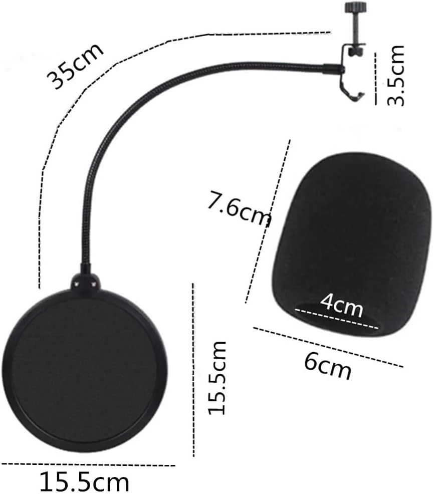 فیلتر پاپ میکروفون با 3 اسفنج ضد باد میکروفون به همراه بازوی تثبیت کننده گردن غازی انعطاف پذیر با قابلیت چرخش 360 درجه برای اکثر میکروفون ها