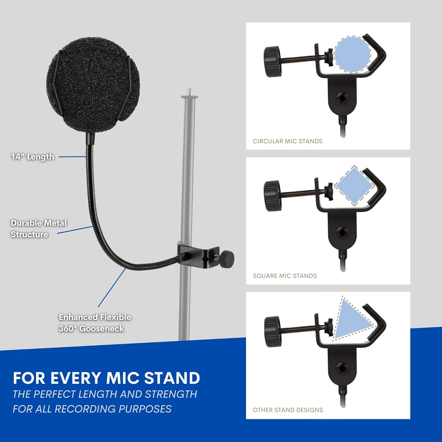 فیلتر پاپ میکروفون Melon Audio - محافظ باد اسفنجی لایه ای با بازوی فلزی گیره گردنی انعطاف پذیر 360 درجه (شامل فیلتر اضافی)