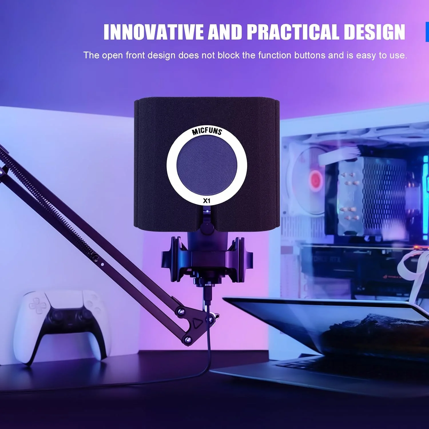 میکروفون حرفه ای X1 مدل مینی، محافظ باد و فیلتر پاپ، فیلتر آکوستیک (آبی)