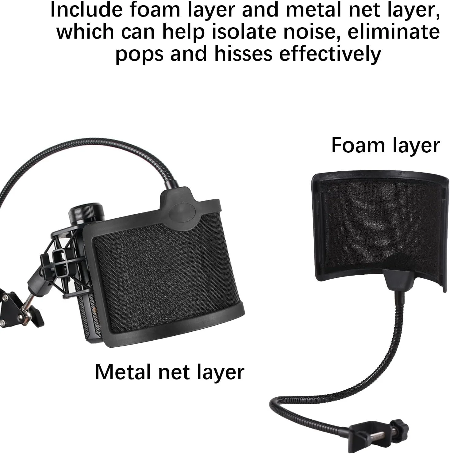 فیلتر پاپ تور U شکل Joleritc با شفت انعطاف پذیر، فیلتر آکوستیک میکروفون، توری ضد نویز باد، محافظ میکروفون استودیویی برای رادیو و وکال